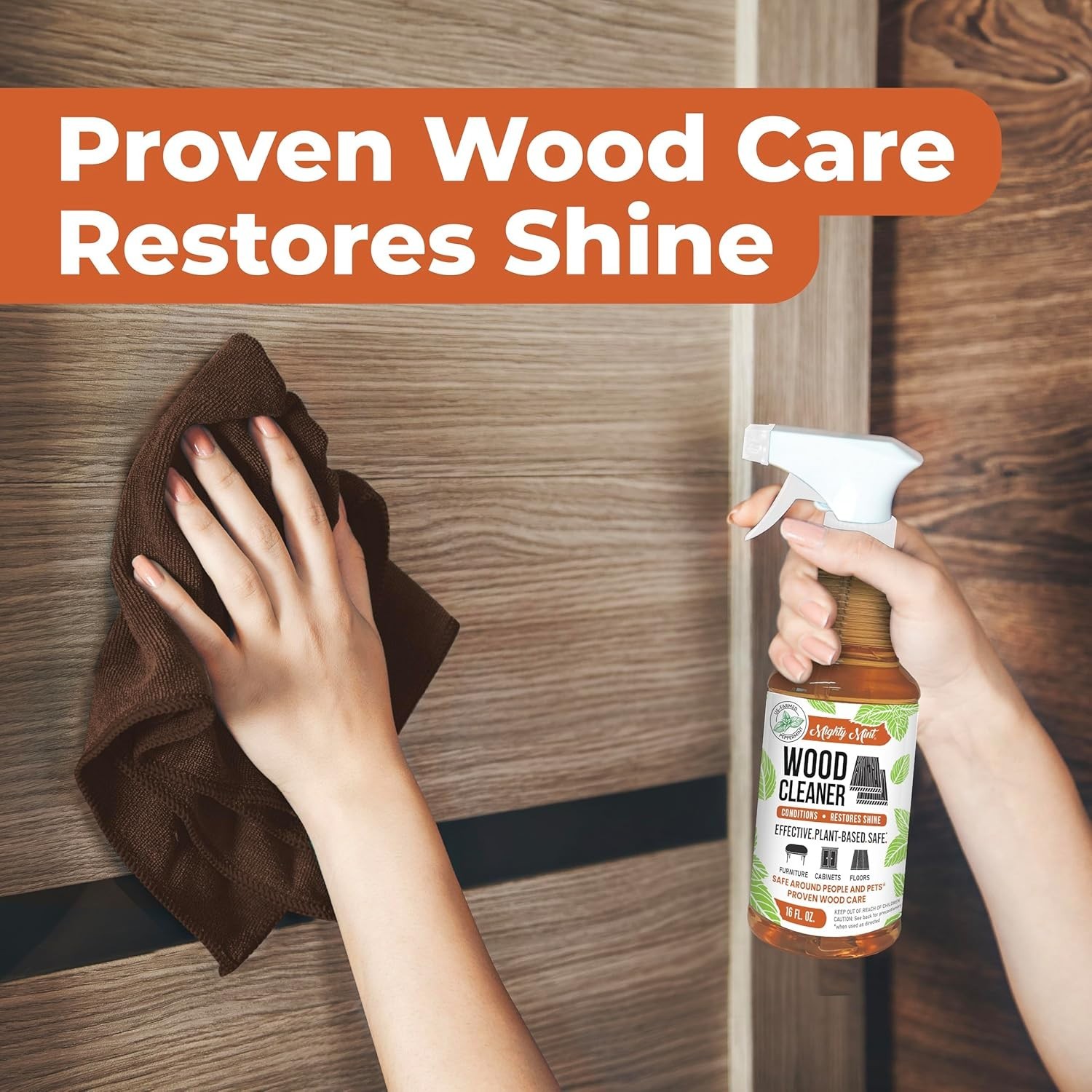 Gentle Plant-Based Wood Cleaner & Conditioner – Safe for Pets, 16 oz Peppermint