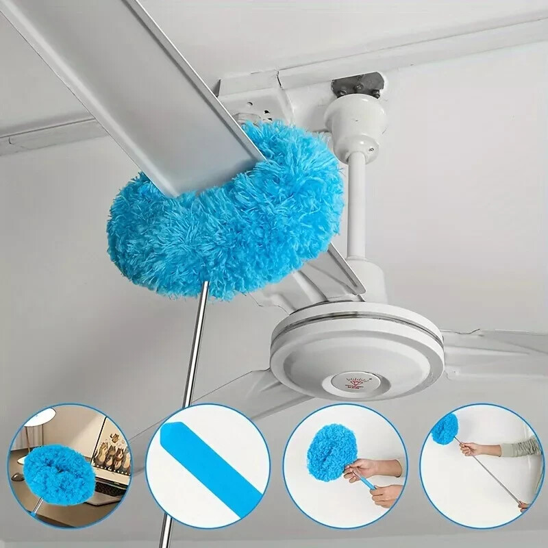 1pc Ceiling Fan Duster with Extension Pole – Washable Microfiber Brush for Fans