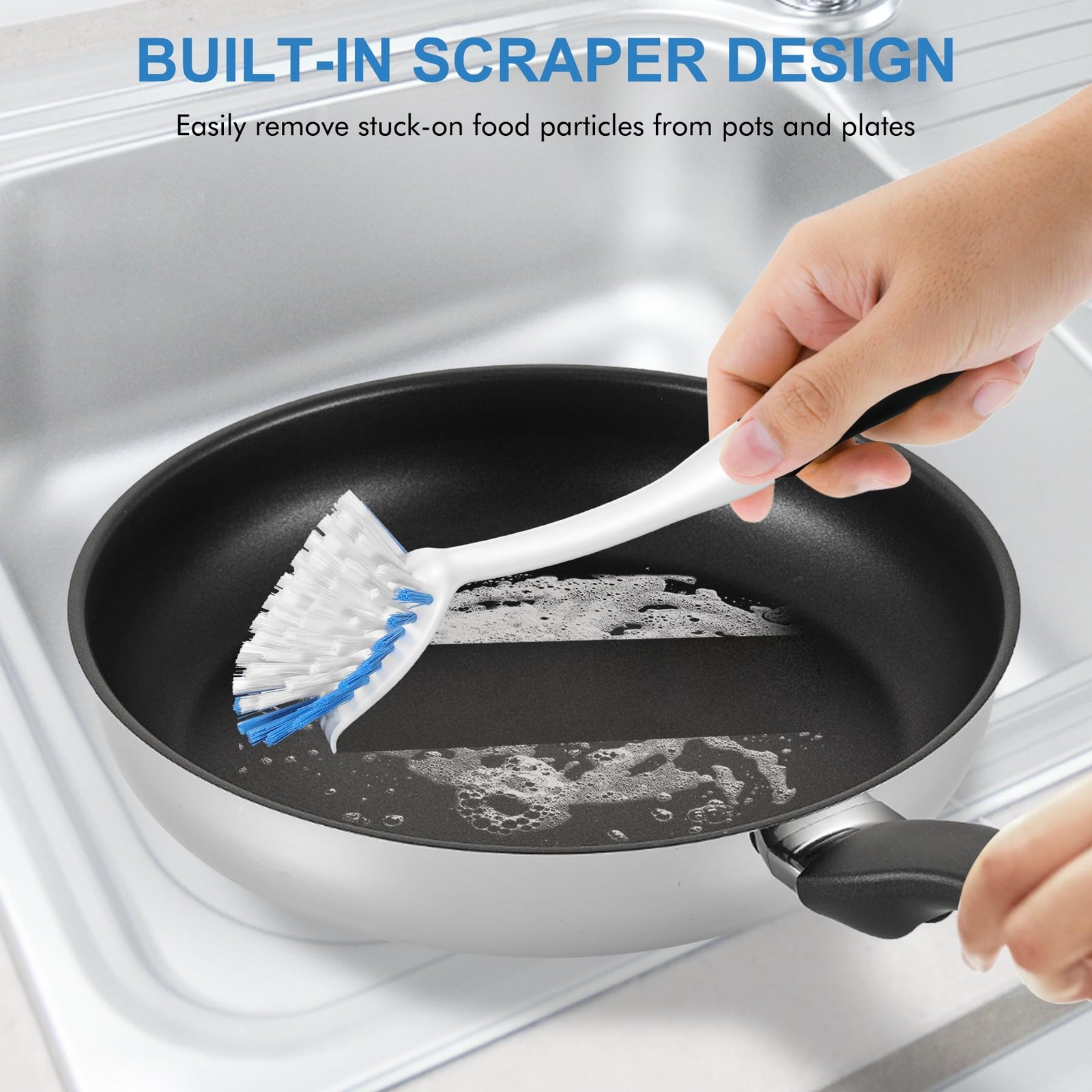 SetSail Dish Brush with Handle, 2Pack Stiff Bristles Dish Scrubber with Built-in