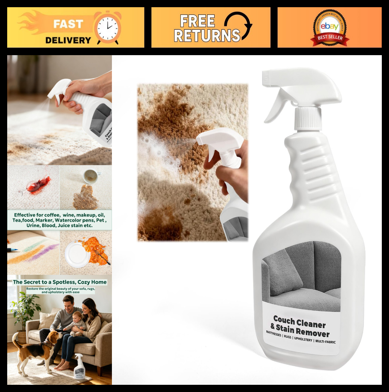 Multi-Surface Couch Stain Remover Spray – Pet-Safe Non-Toxic Upholstery Cleaner