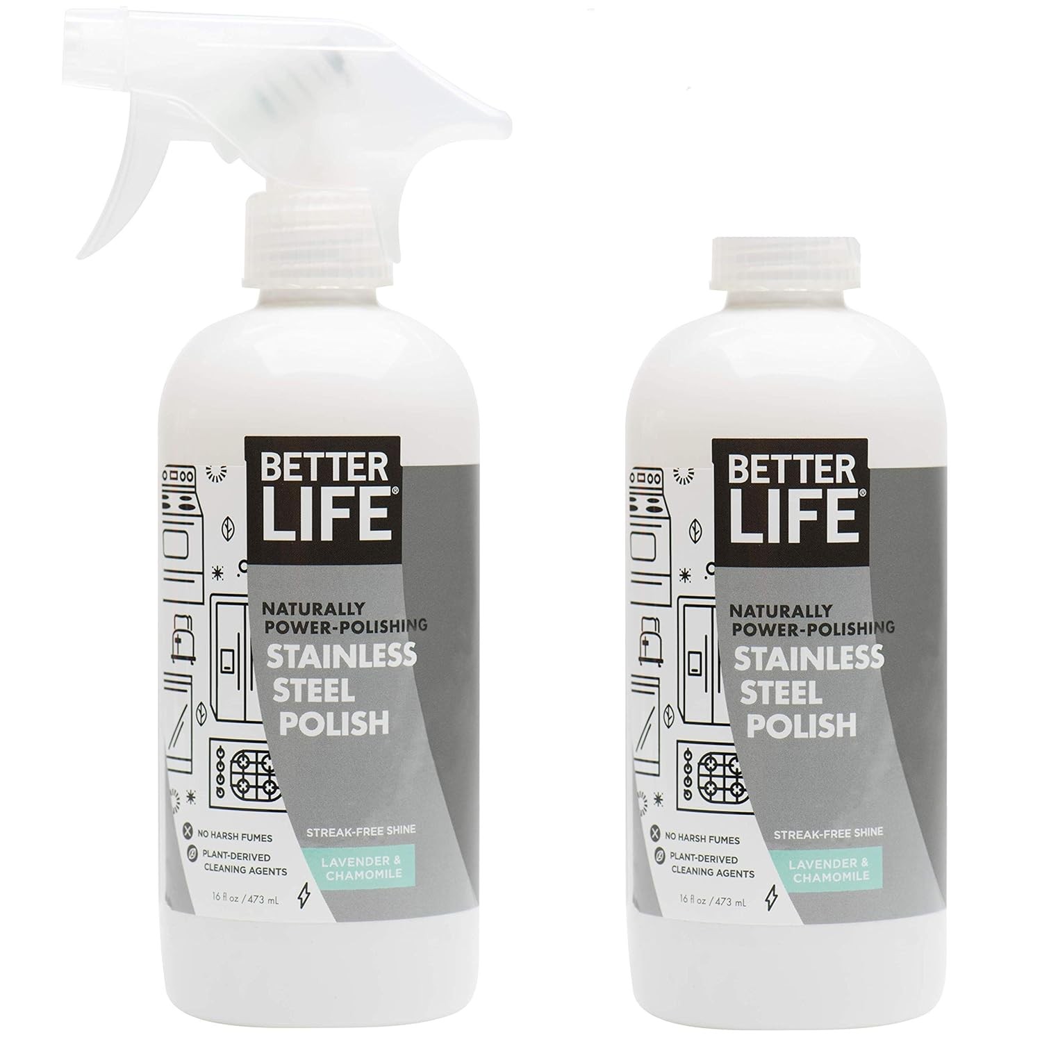 BETTER LIFE Stainless Steel Cleaner – 2 Pack 16 oz Streak-Free Stainless Steel P