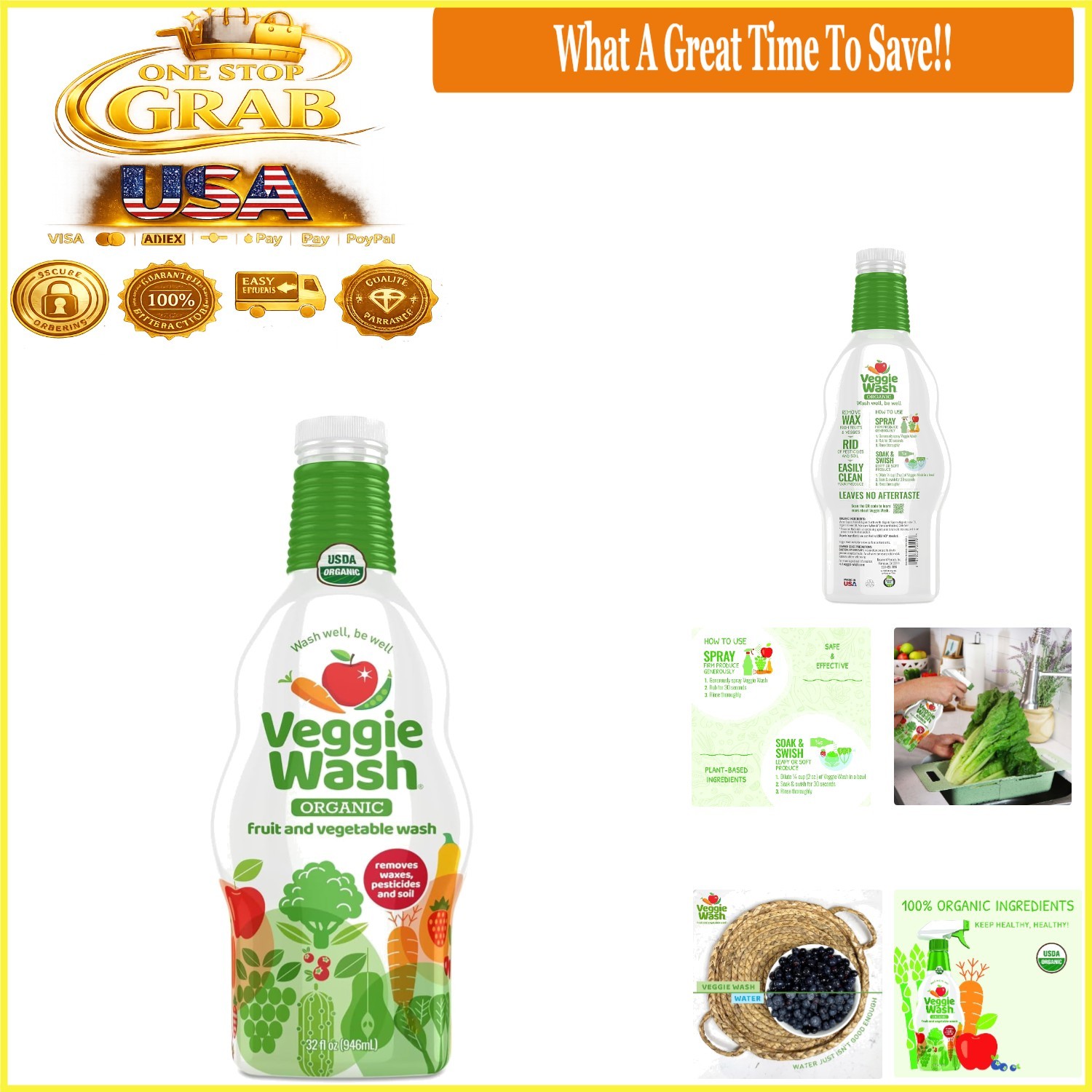 Organic Vegetable and Fruit Wash 32 Fl Oz USDA Organic Natural Cleaner