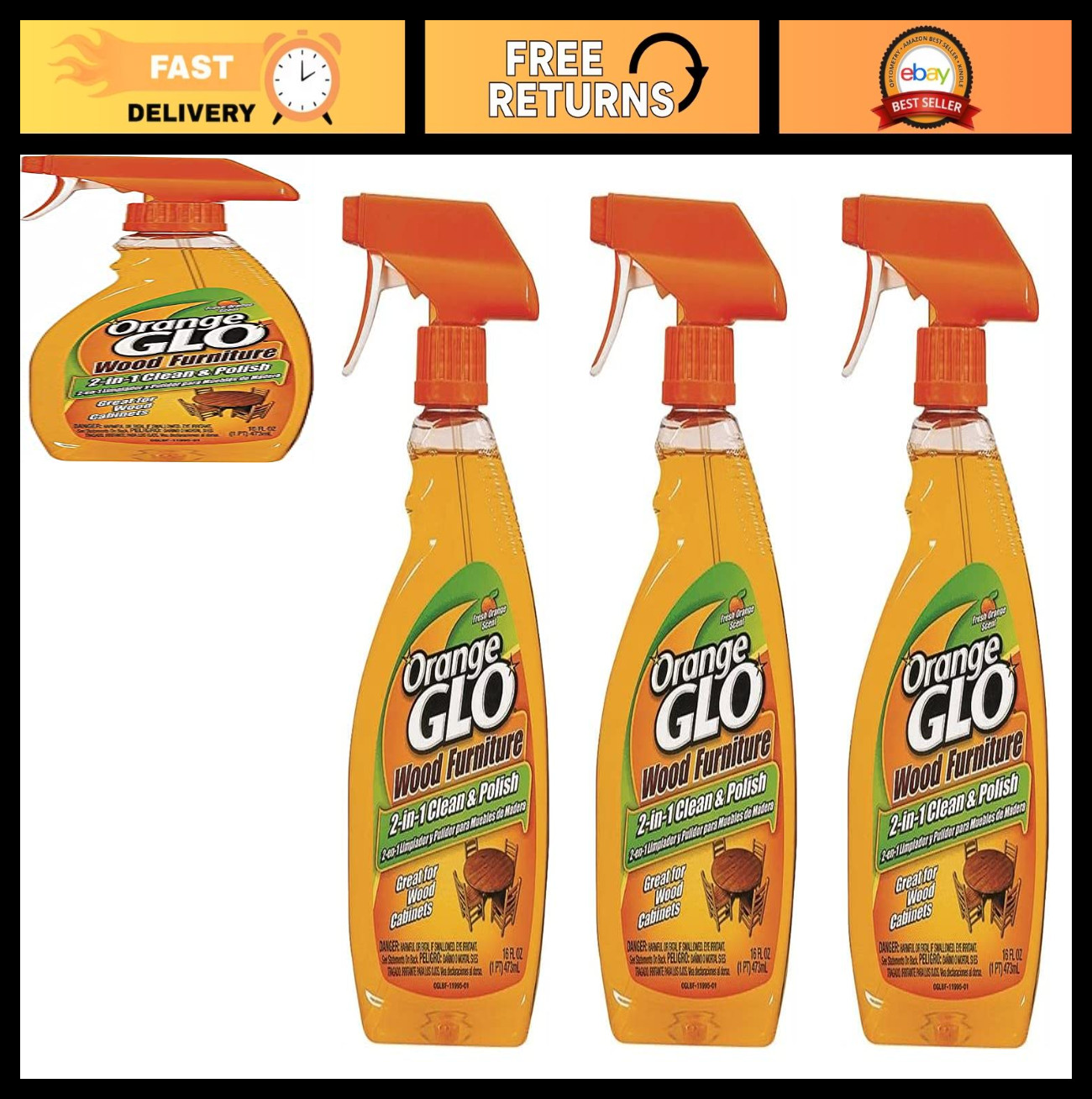 Pack of 3 Wood Furniture Cleaner & Polish – 2-in-1 Formula, 48 Fl Oz Total