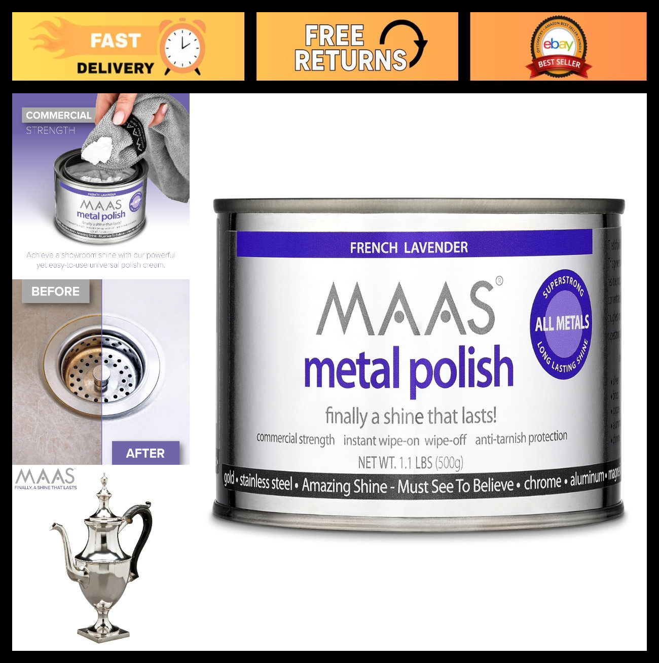 Universal Metal Polish Cleaner 1.1lb – Tarnish Remover for Silver, Gold, Brass,