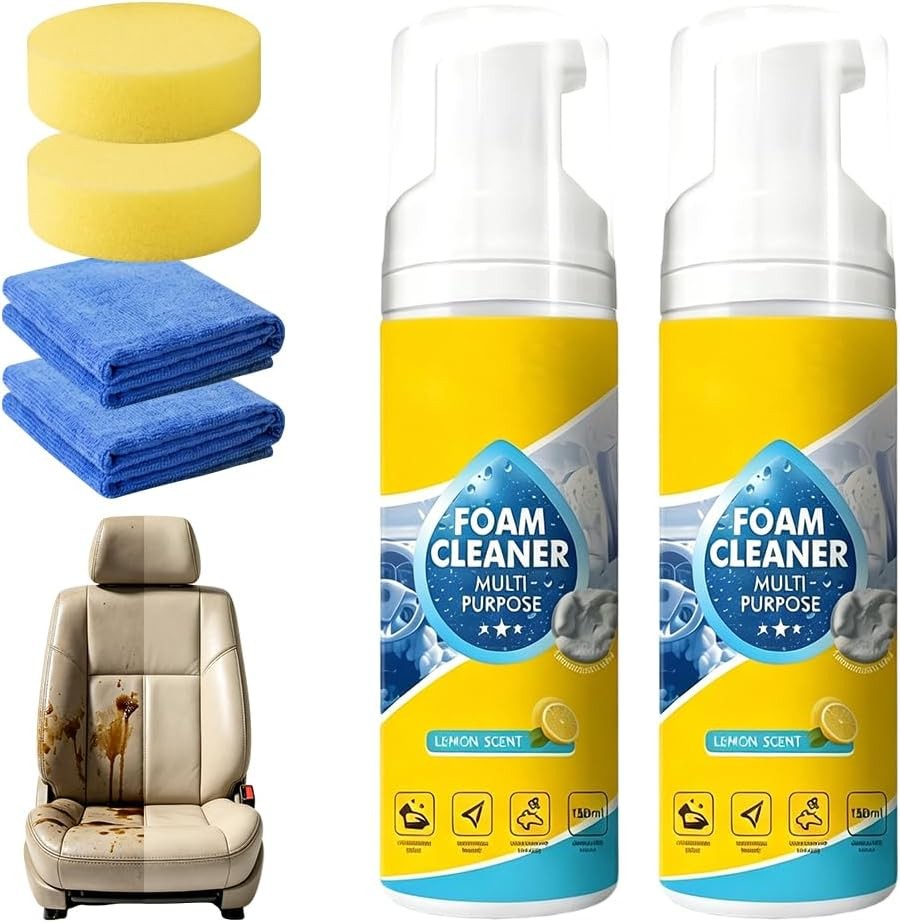 2X All-Purpose Spray 150ml with Sponge & Towel,4-in-1 Multi-Enzyme Foam Cleaner