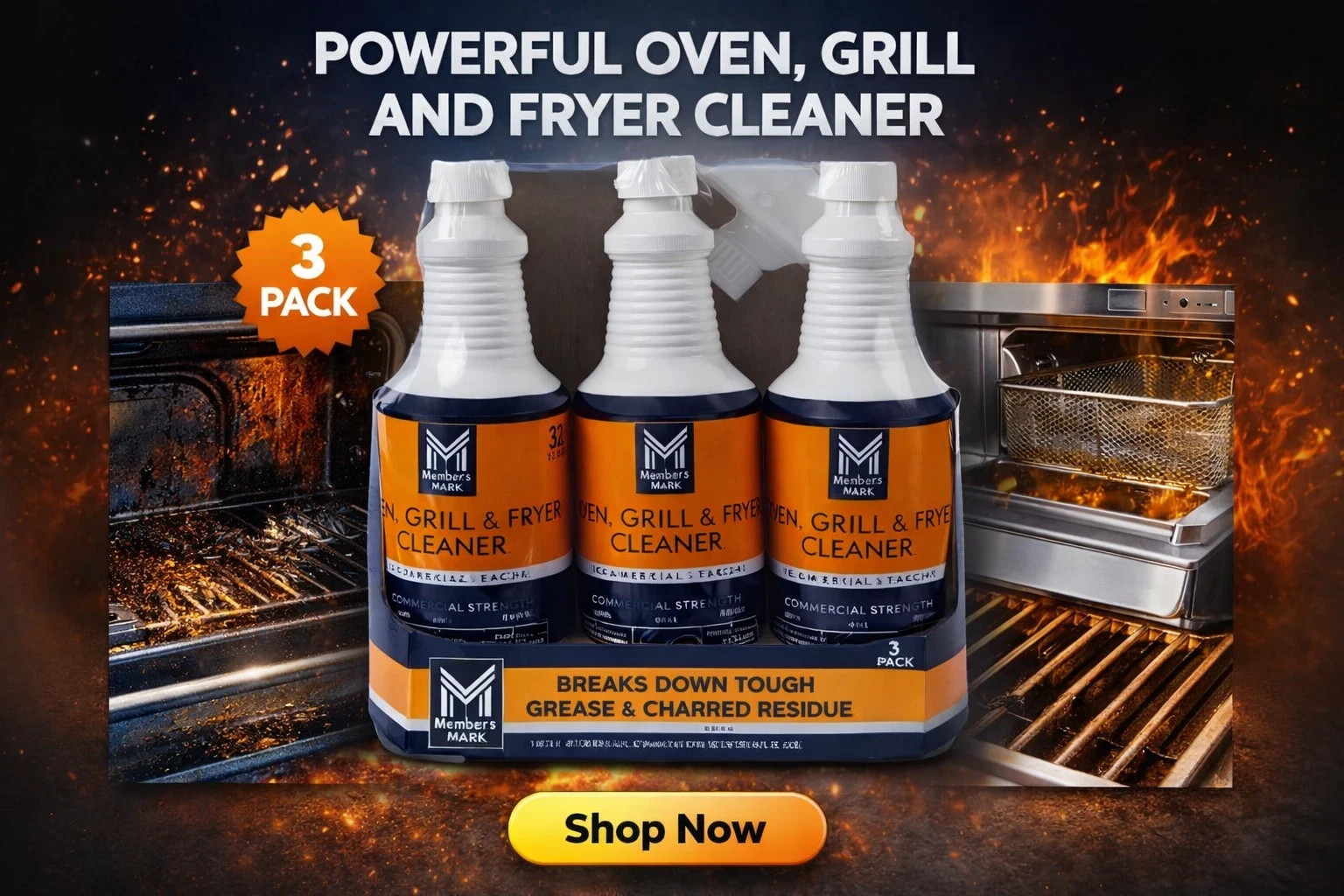 3 PK Restaurant Commercial Oven, Grill and Fryer Cleaner 32 oz. Member Mark