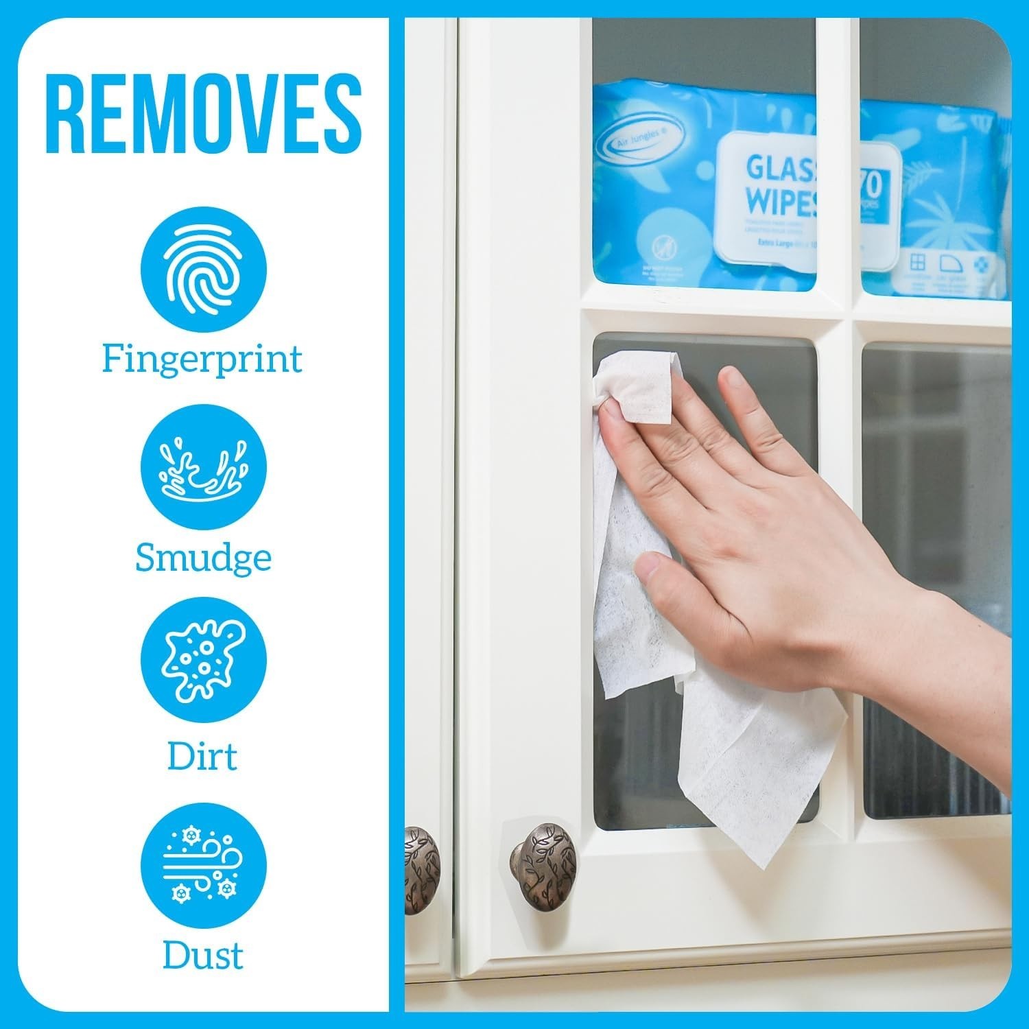 Glass & Window Cleaner Wipes 70 Count, XL 8×10 Inch | Ammonia-Free, Streak-Fr…