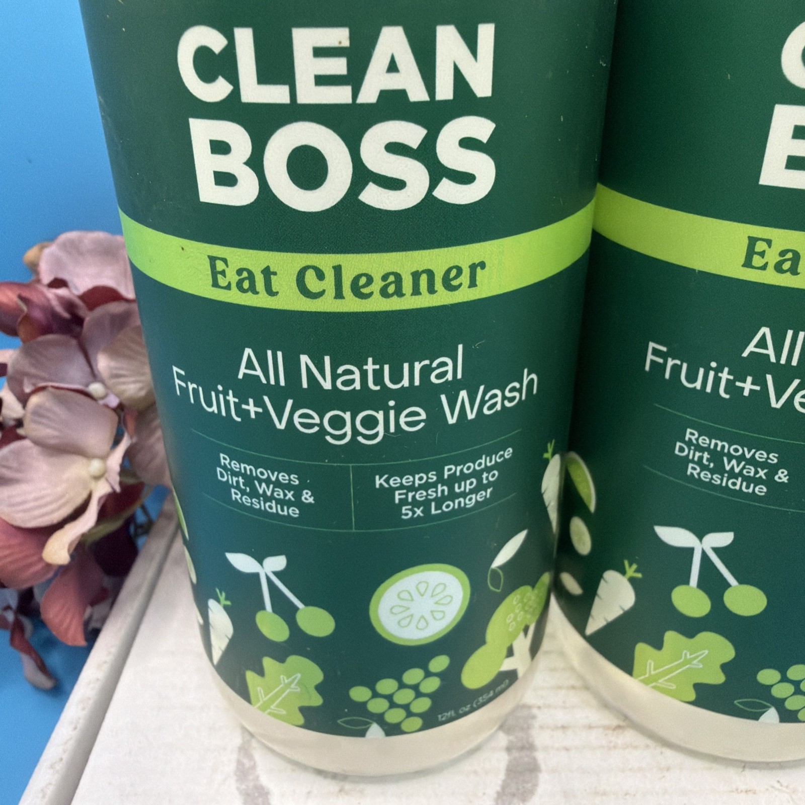 2 NEW CLEAN BOSS VEGGIE & FRUIT WASH-EAT CLEANER All Natural Keeps Produce Fresh