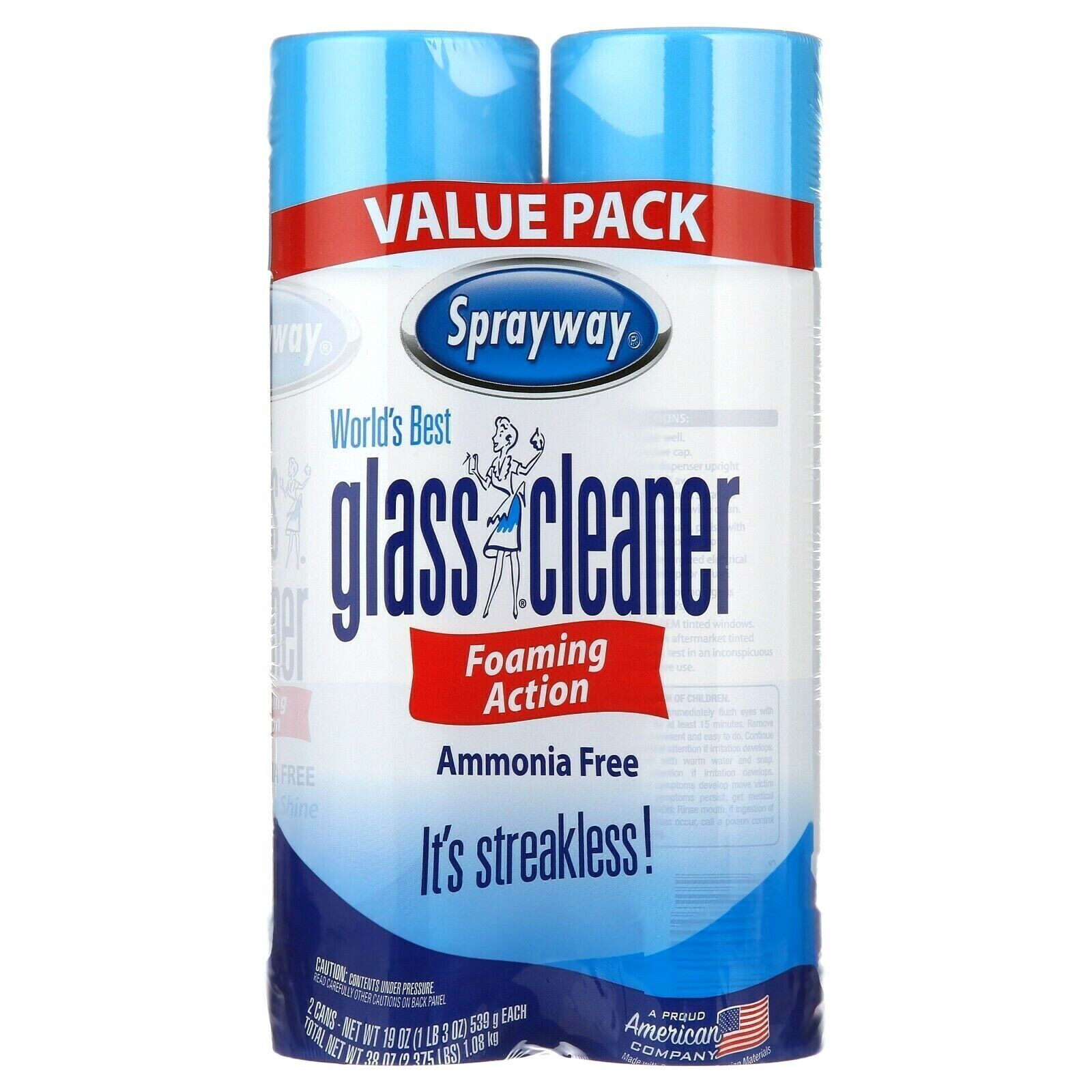 Sprayway Glass Cleaner Foaming Aerosol Spray 19 oz Cans (Pack of 2) Streak Free