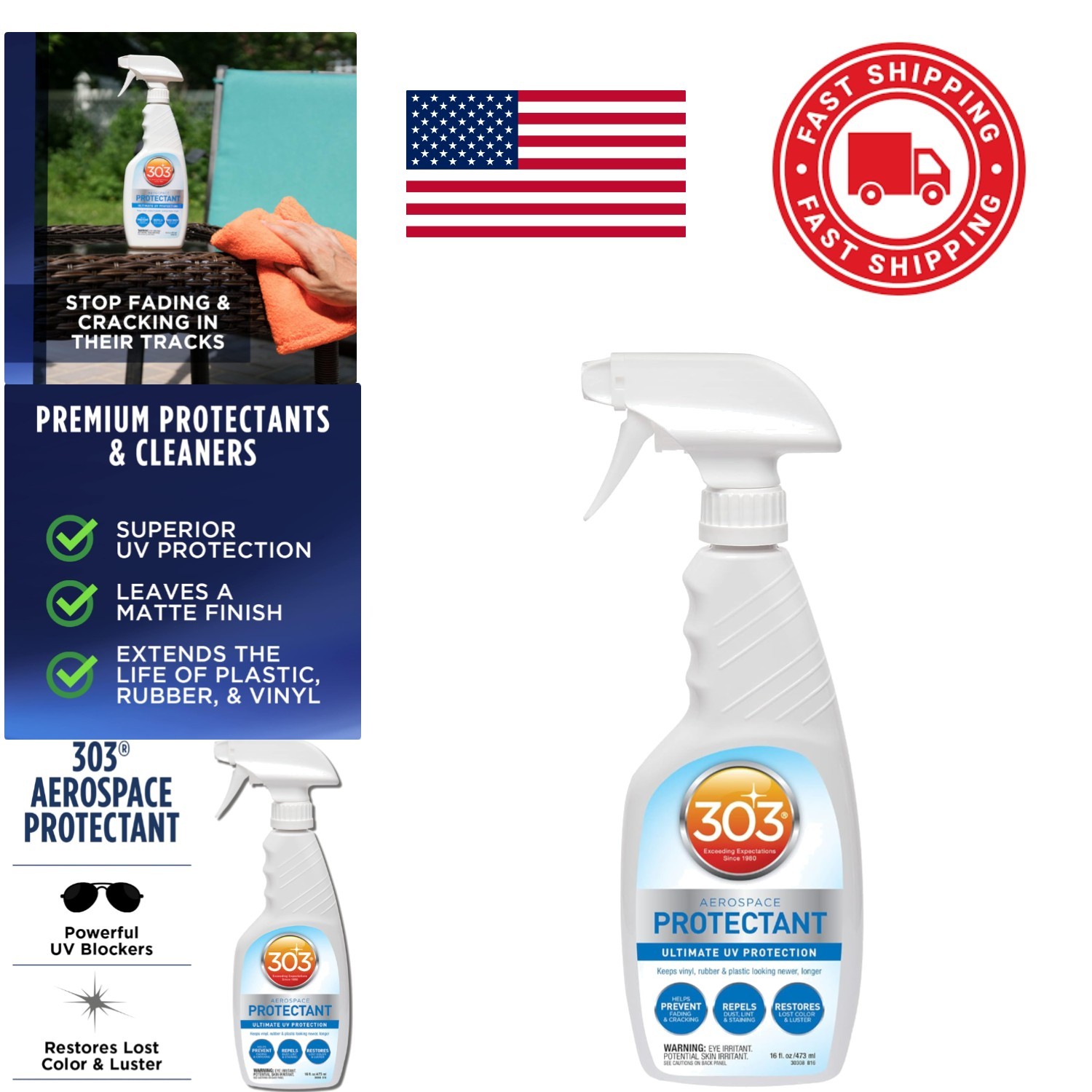 Versatile Protectant Spray 16 Fl Oz for Plastic Rubber Metal and Fiberglass