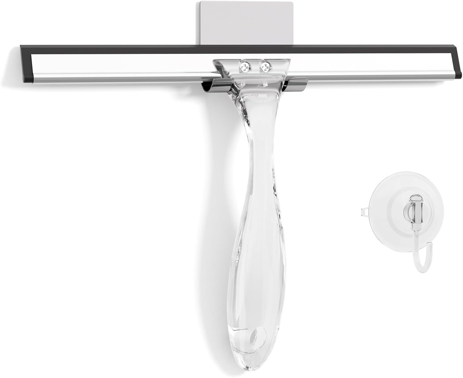 Espatula Limpieza Ducha 10in con Ganchos Succion y Adhesivo para Vidrio Ventanas