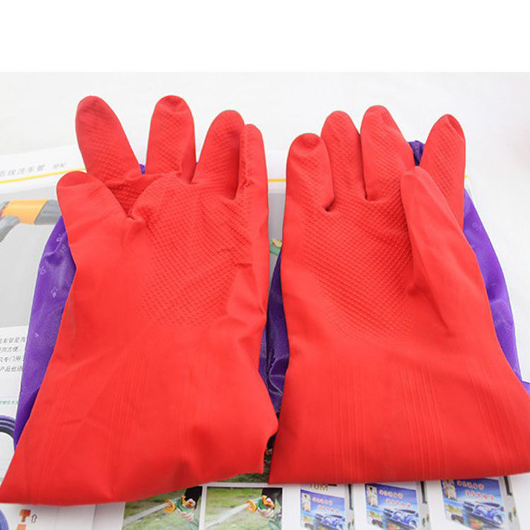 2Pairs Rubber Latex Warm Gloves Extra Long Cuff Sleeve Kitchen Dish Cleaning PVC