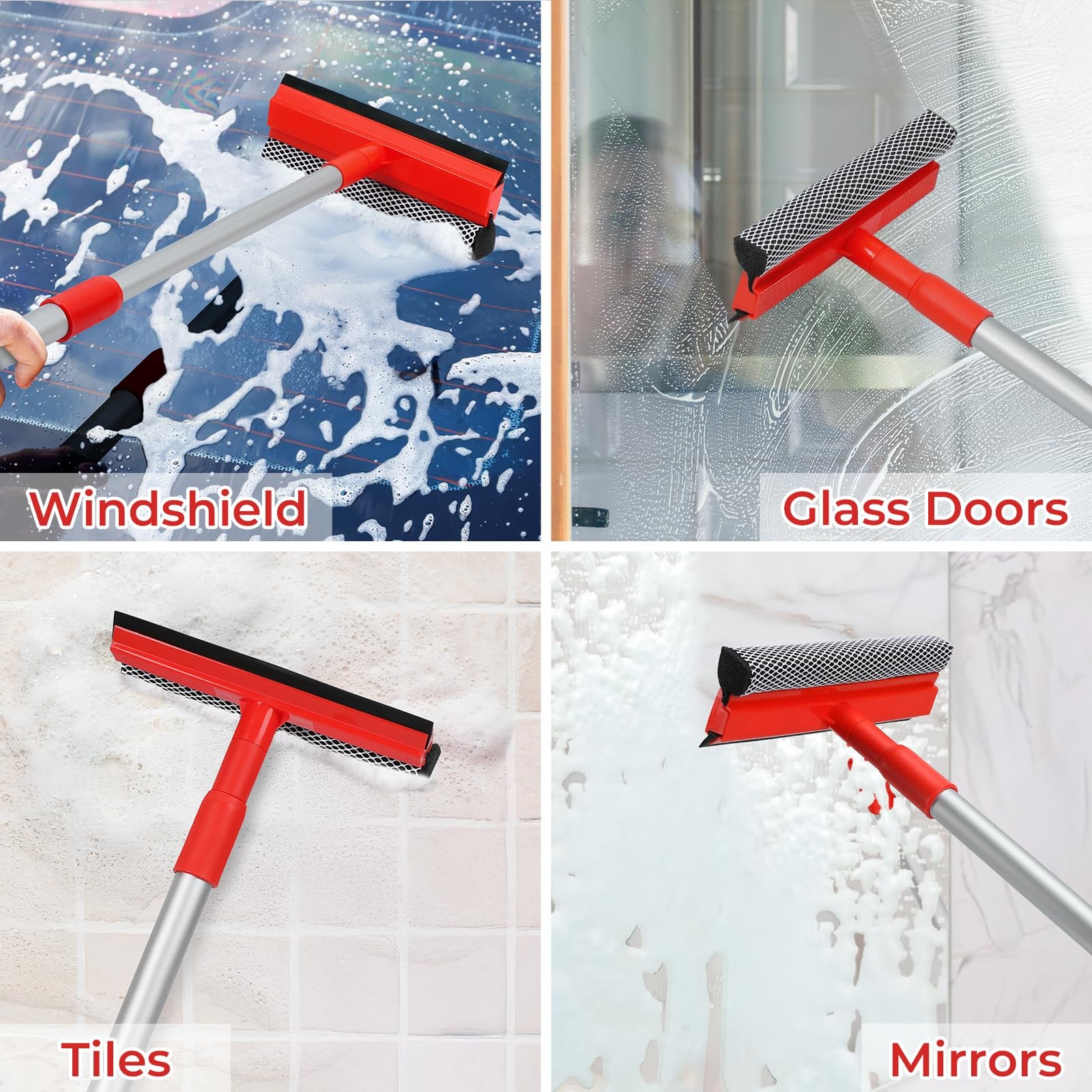 Windshield Cleaner Tool 2 in 1 Car Window Squeegee with Extendable Hand