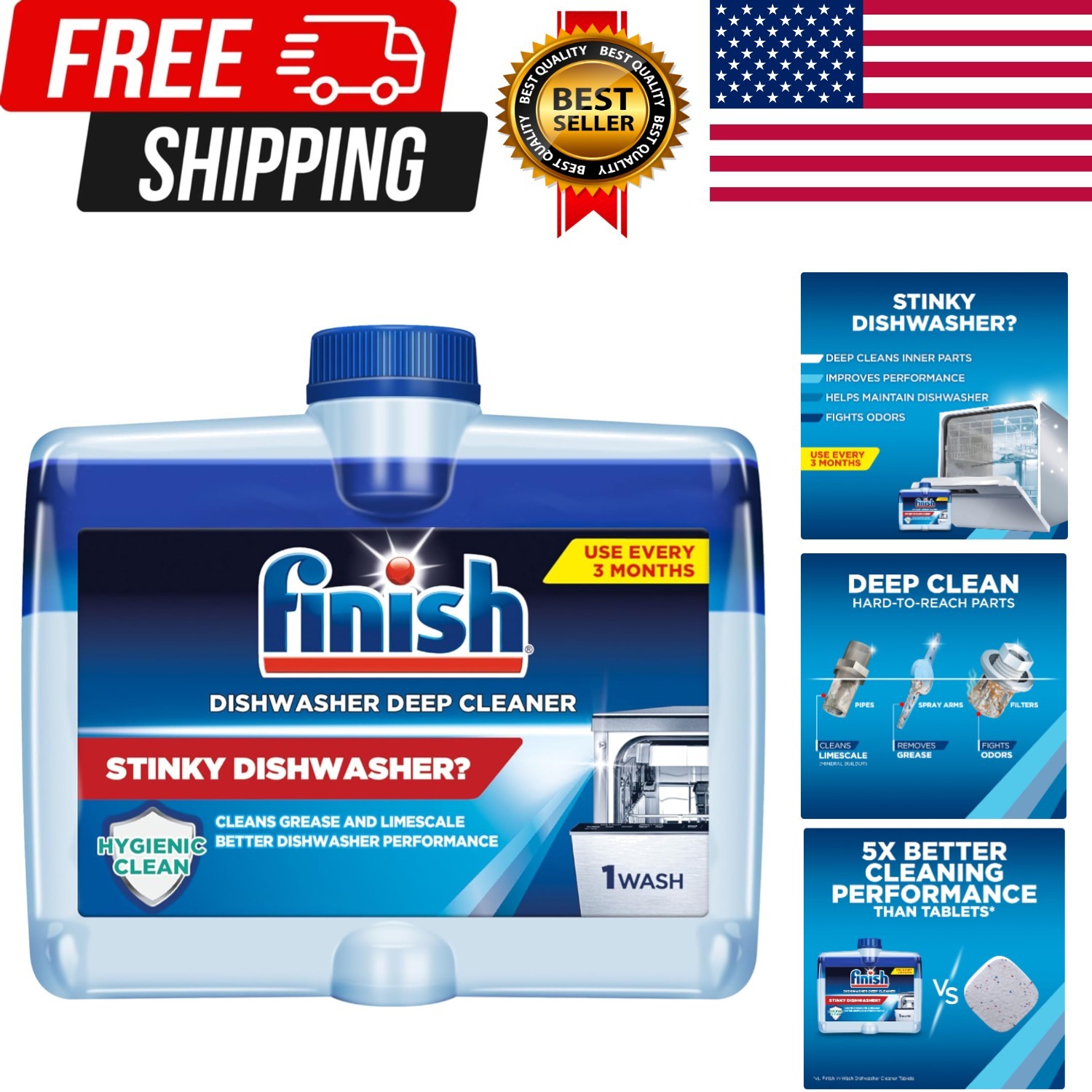 Finish Dual Action Dishwasher Cleaner: Fight Grease & Limescale, Fresh, 8.45 Oz.