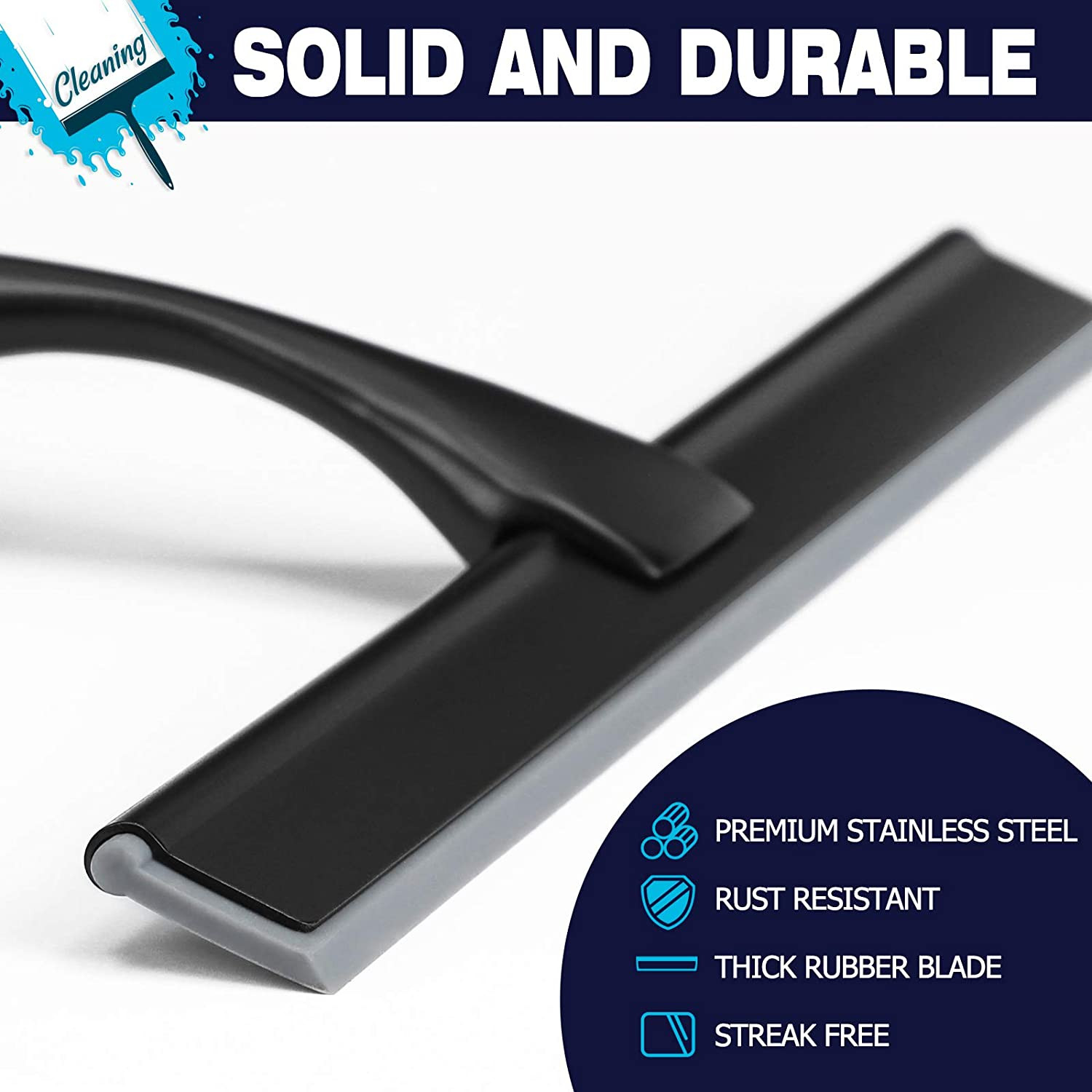 Shower Squeegee, 10-Inch Matte Black Squeegee, All-Purpose Stainless Steel Squee
