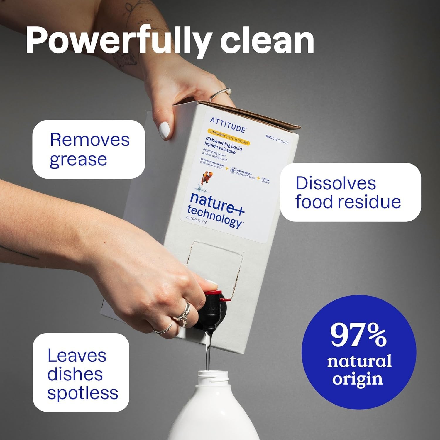 ATTITUDE Dish Soap, EWG Verified, Plant-Based & Vegan Dishwashing Liquid, Natura
