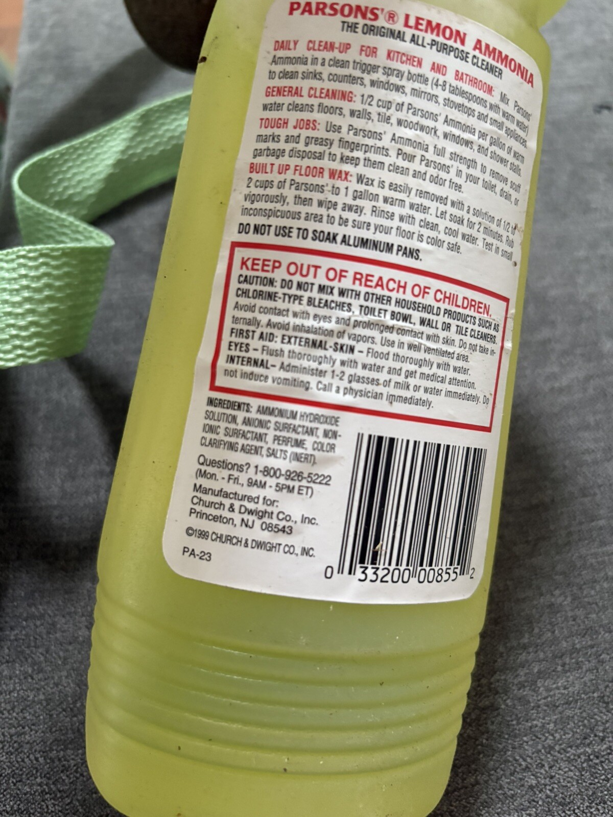 Vintage Parsons’ Ammonia All Purpose Cleaner Lemon Fresh 1999 28 Fl Oz 75% Full