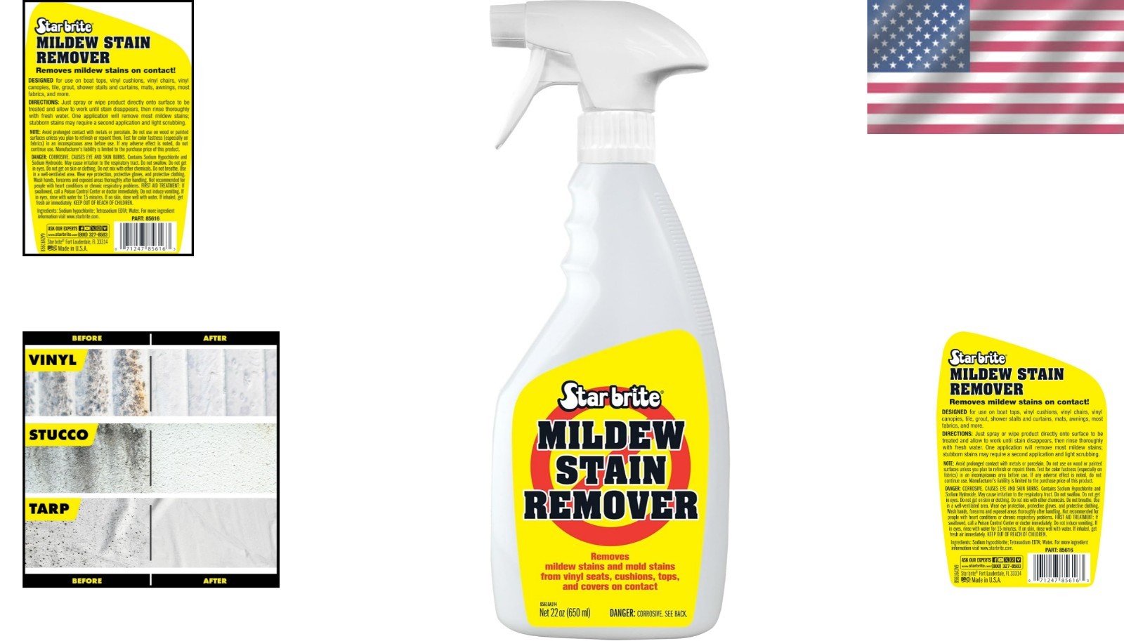 Mildew Mold Stain Remover Cleaner Spray 22oz Outdoor Marine Vinyl Plastic