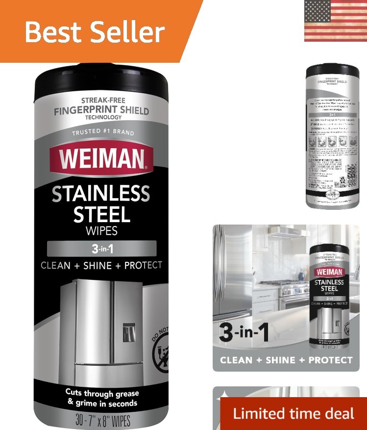 Professional Quality Stainless Steel Wipes – 30 Count for Grease & Streak-Free
