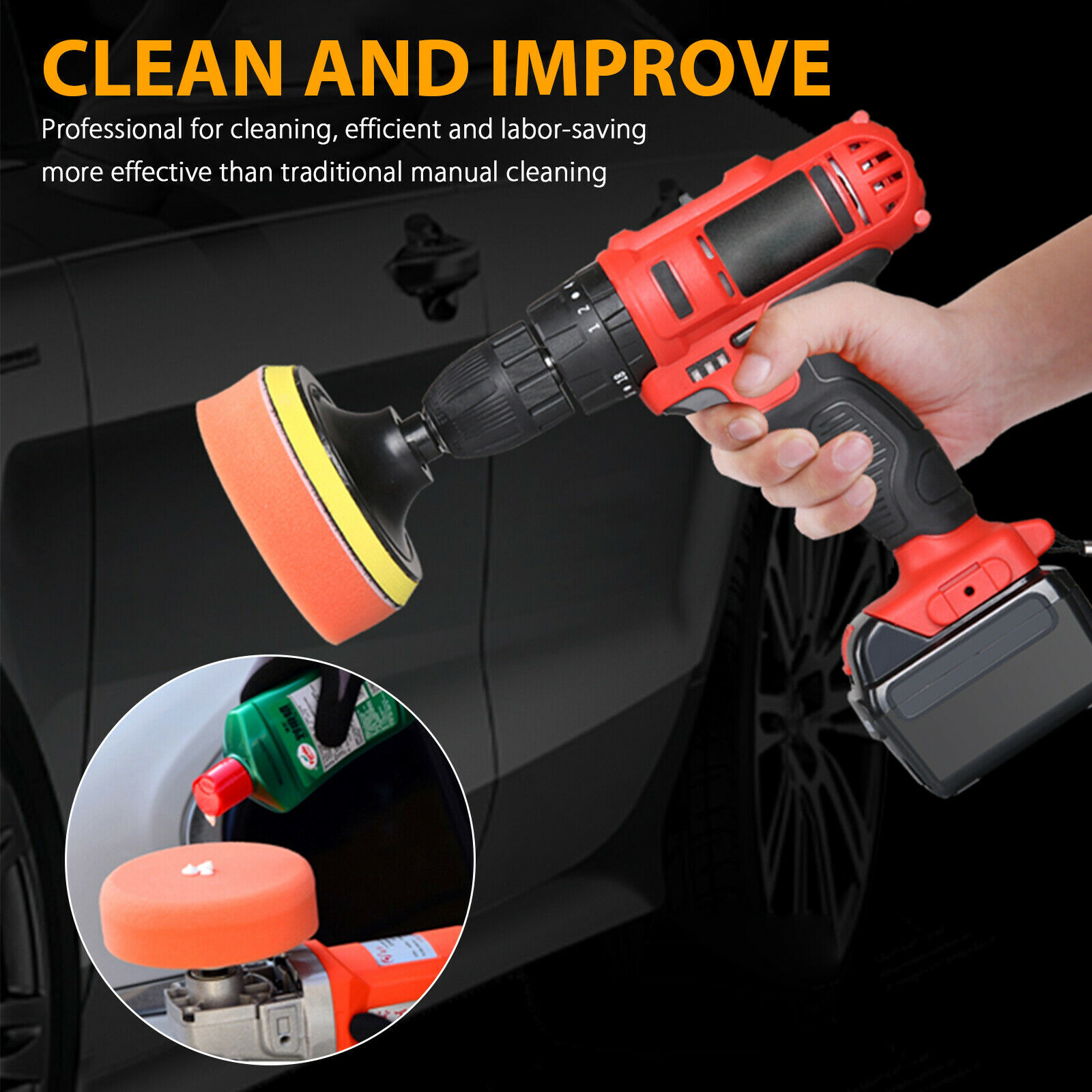 Drill Brush Attachments Set Scrub Pads Sponge Power Scrubber Wash Cleaning Kit