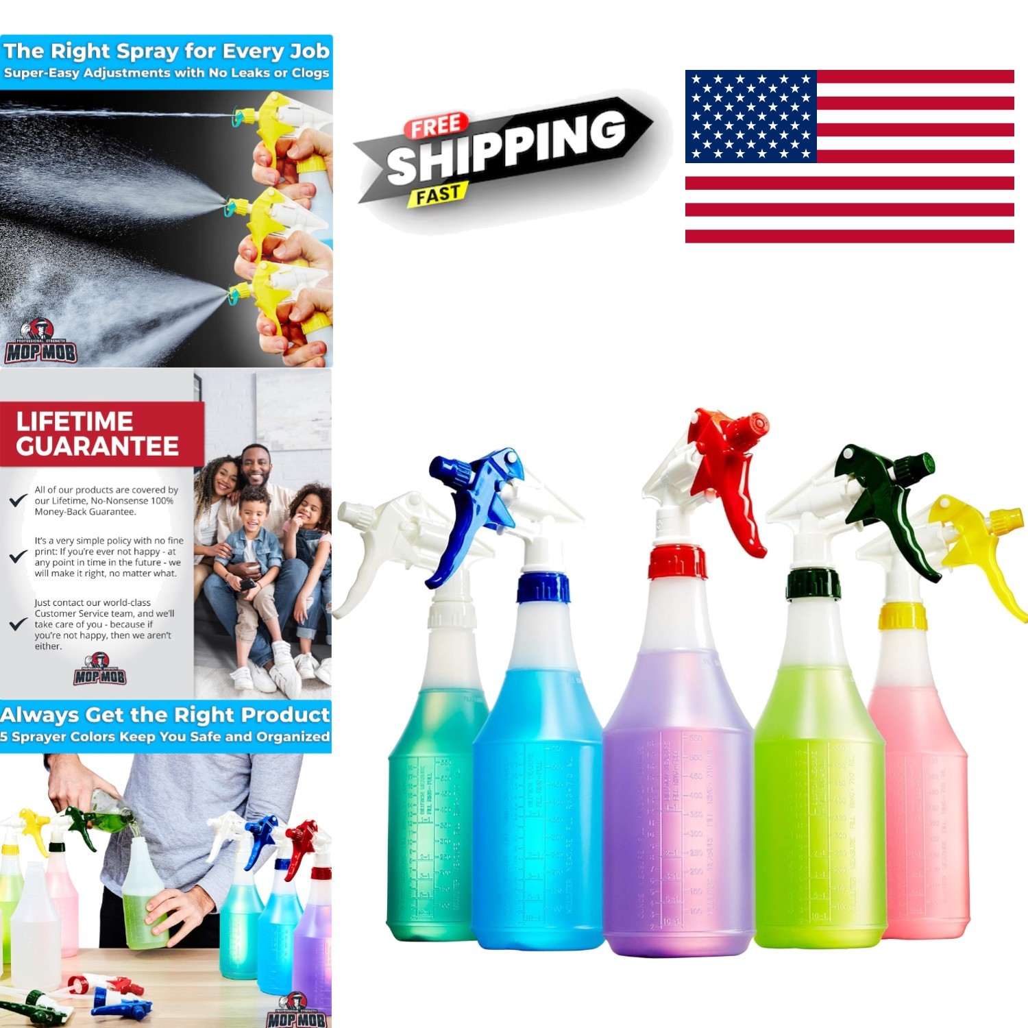 Heavy Duty Industrial Sprayer 10 Pack 24 Ounce Bottles with Low Fatigue Trigger