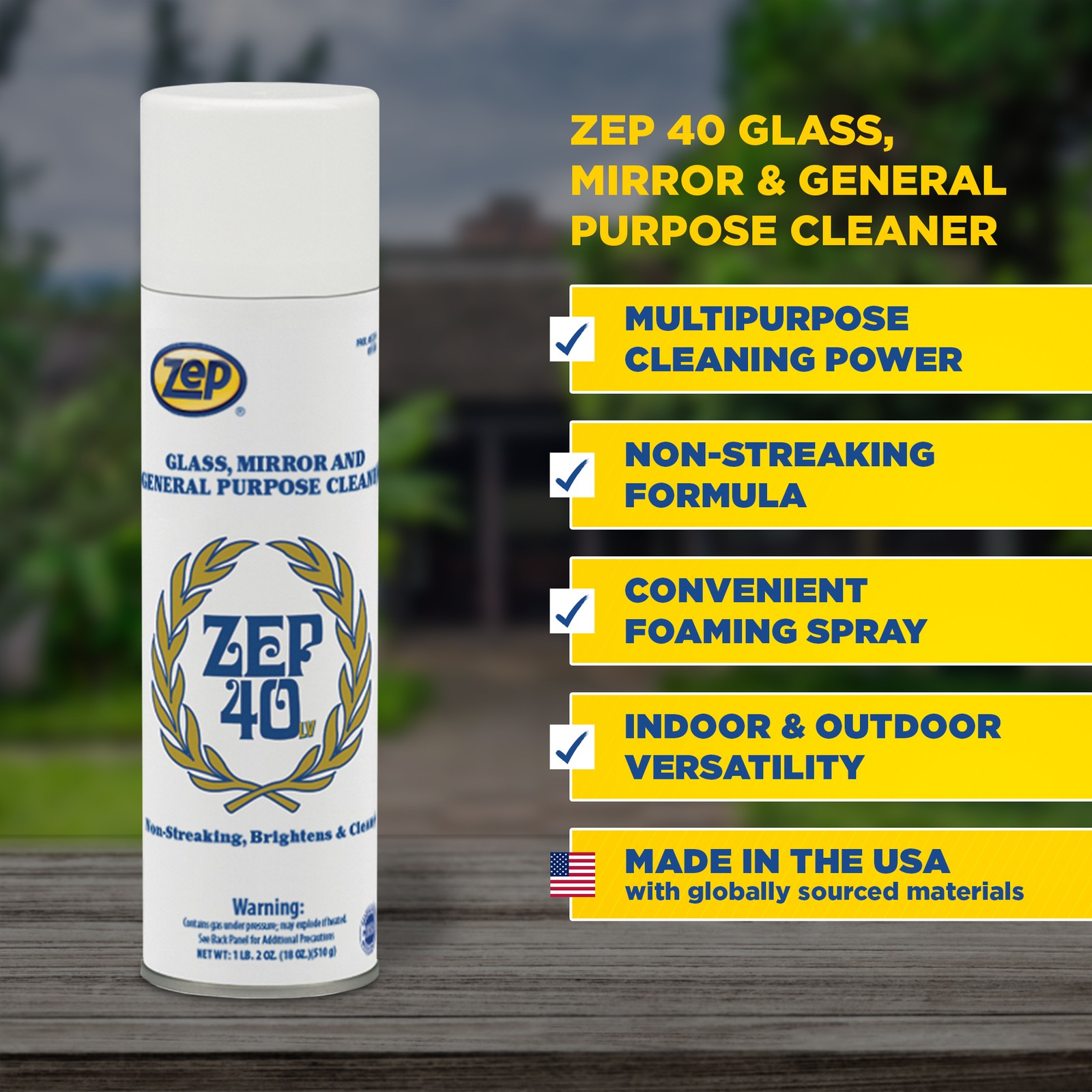 Zep 40 LV Non-Streaking Cleaner Aerosol – 18 oz (Case of 12) 322901