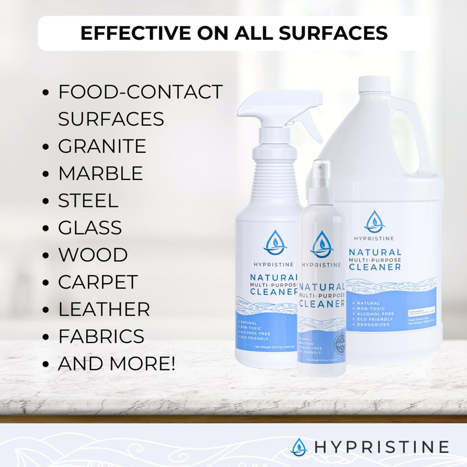 Hypristine Natural Multipurpose Surface Cleaner, 128 fluid Ounce Bottle, 4 Pack