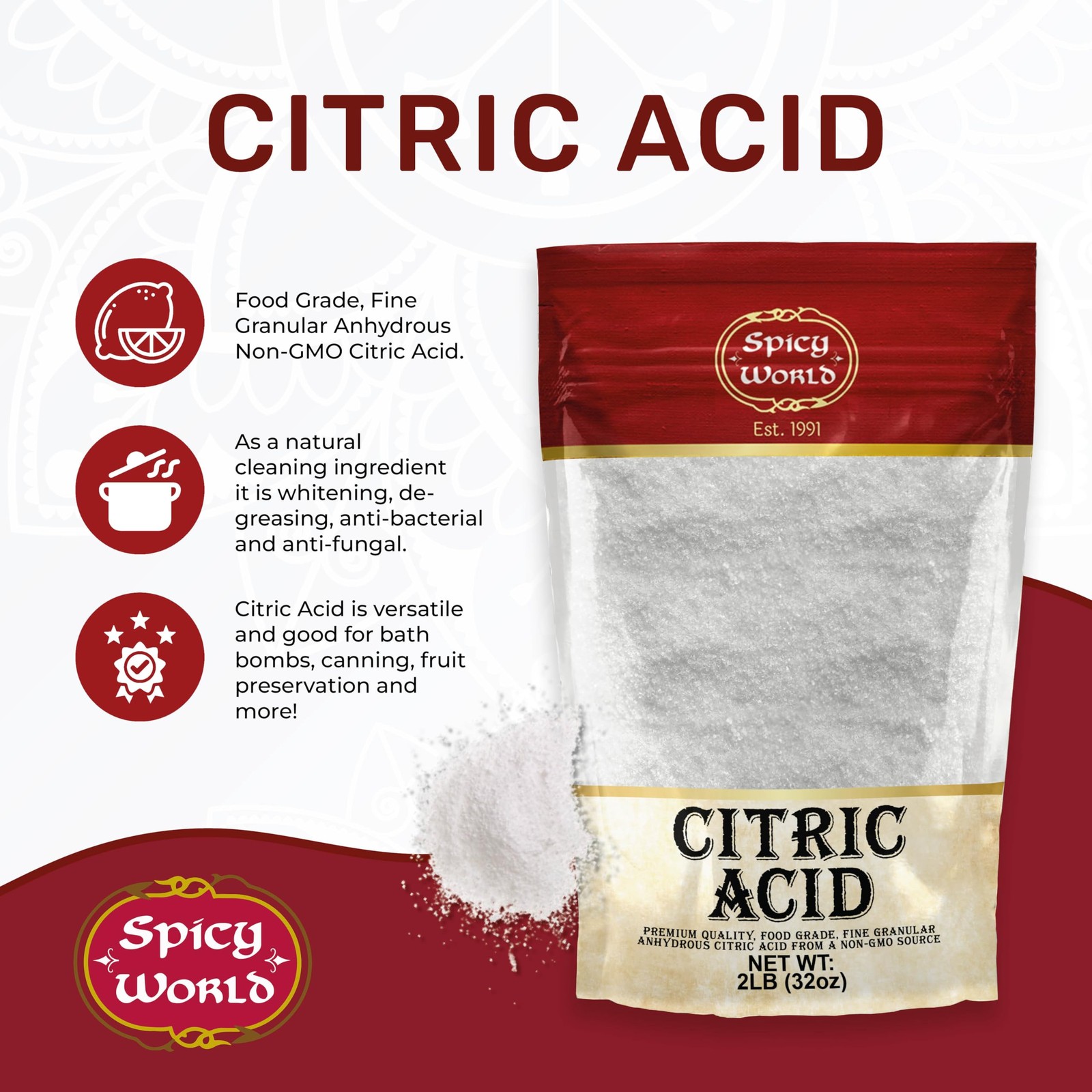 Citric Acid 2 LB Bag – 100% Pure, Food Grade & Non-GMO – Citric Acid Powder F…