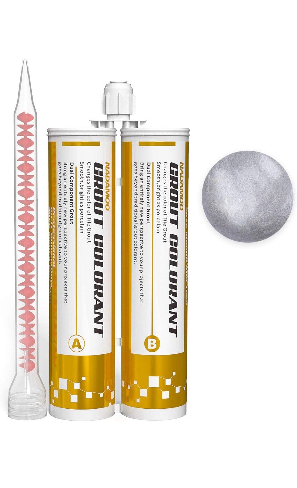 NADAMOO Epoxy Grout Glittering Gold, Dual Tubes Waterproof Tile Grout 19oz Gray