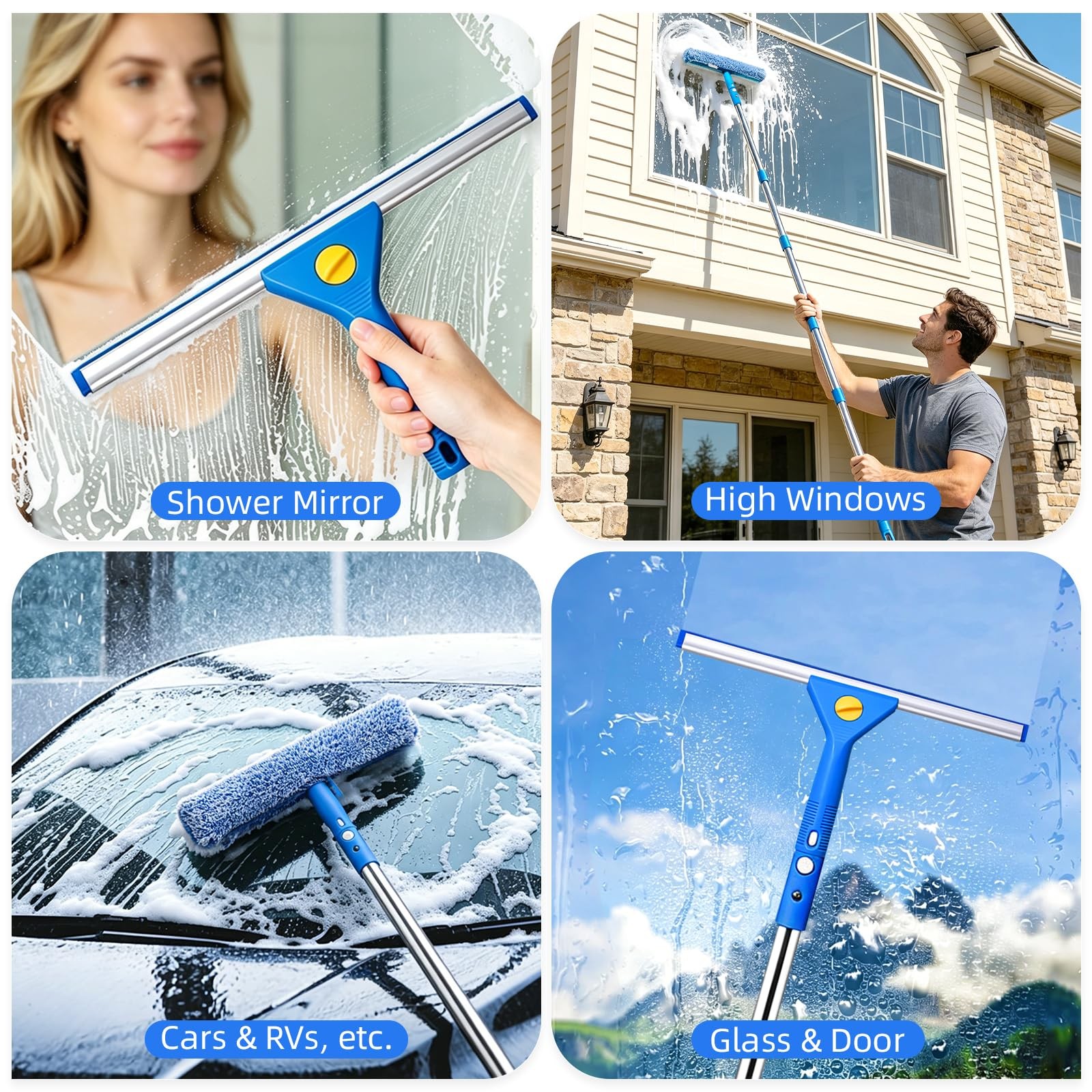 Window Cleaning Kit with 3 Gal Bucket – 14” Window Squeegee&15” Scrubber&76…