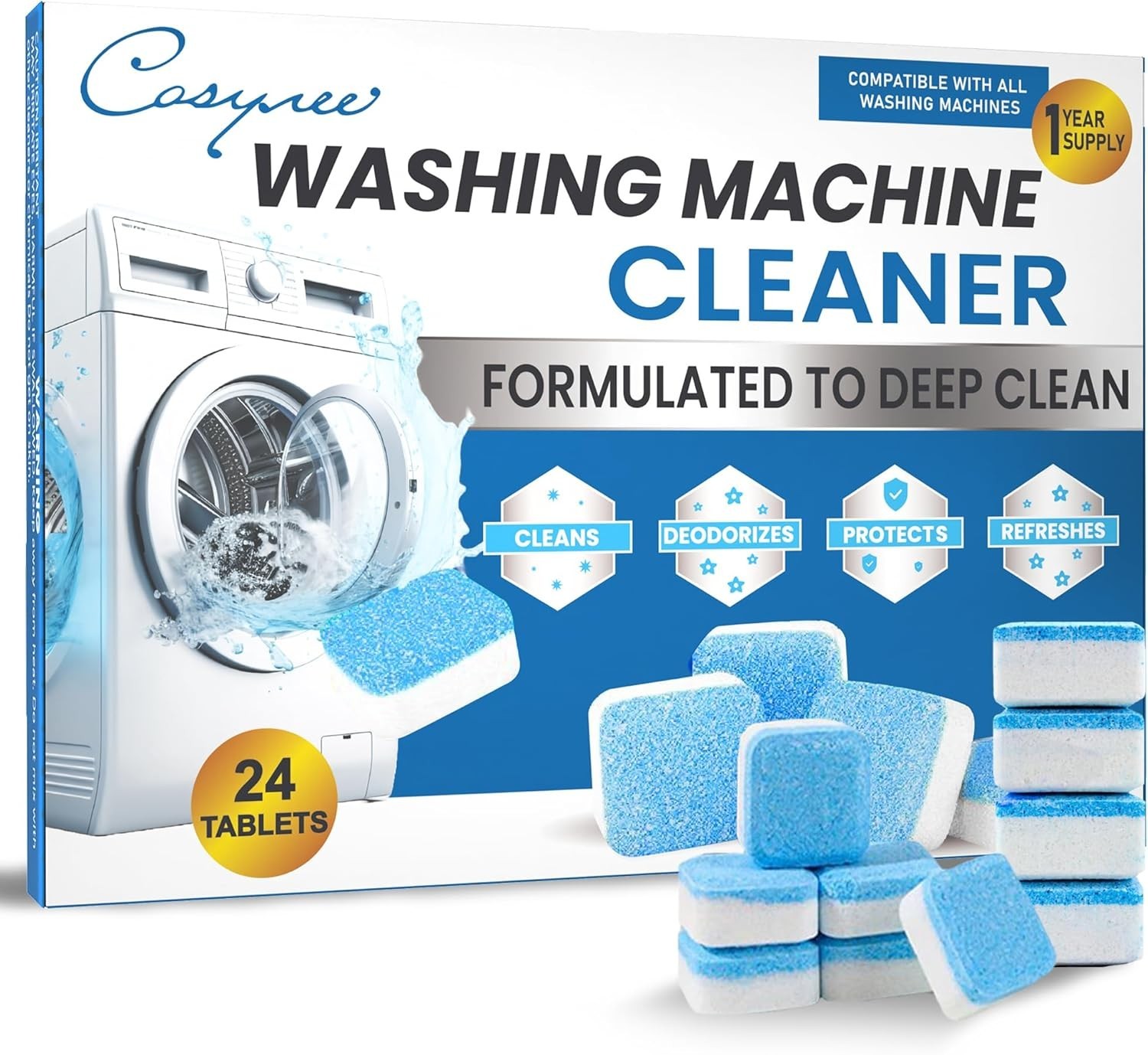 Washing Machine Cleaner Descaler Tablets 24 Pack for HE Front and Top Load Washe