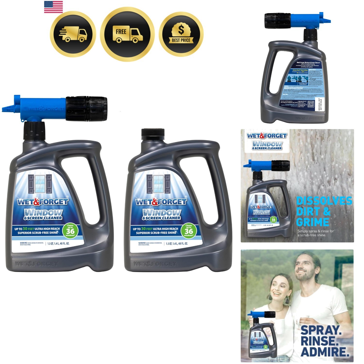 Window & Screen Cleaner – Outdoor Window Cleaner Spray & Hose Attachment; No …