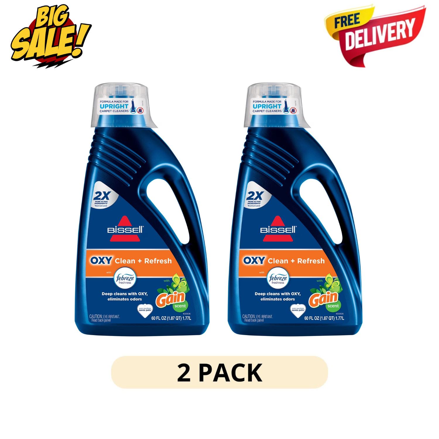 2 Pack Bissell Gain Scent Carpet Cleaner 60oz 1462W Deep Clean Rug Shampoo