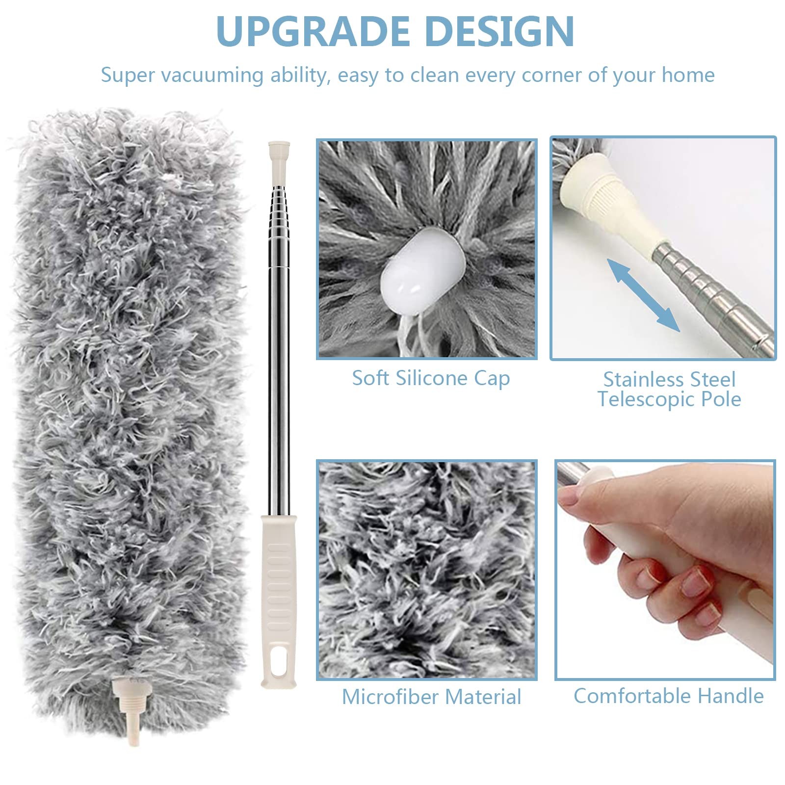 Microfiber Duster with Extension Pole(Stainless Steel) 30 to 100”, with Bend…