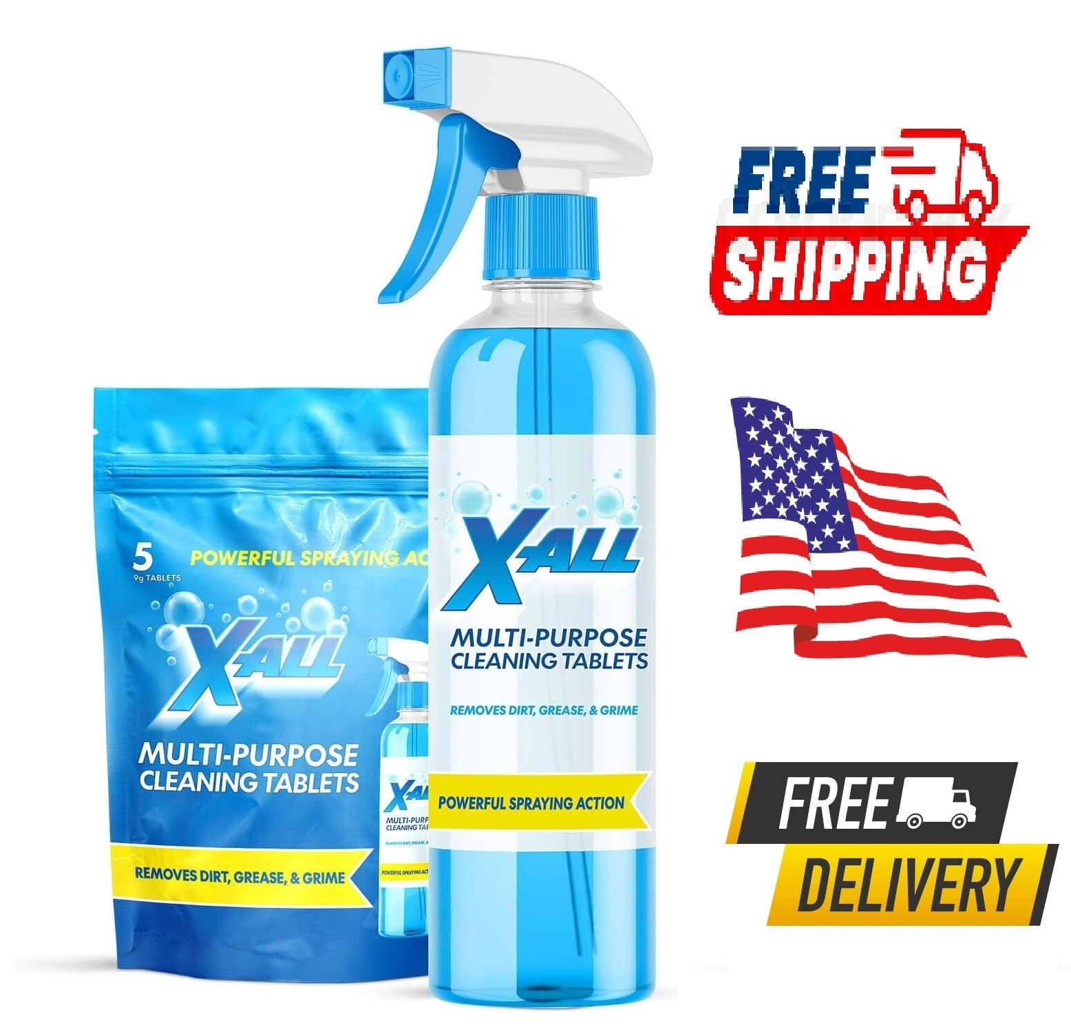 X-ALL Multi-Purpose Cleaner – Spray Bottle and 5x Cleaning Tablets