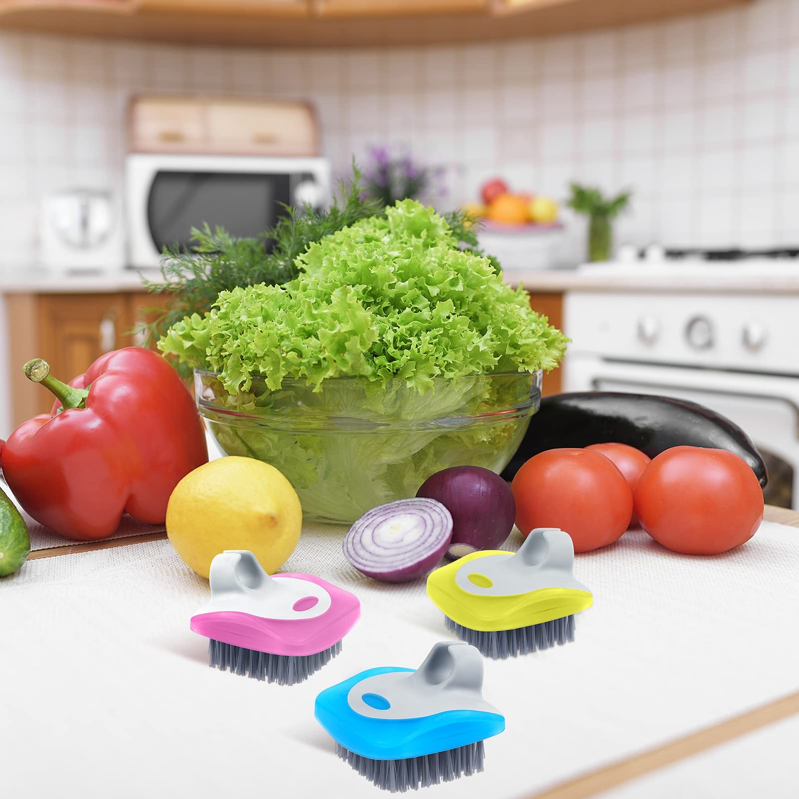 4 Pieces Vegetable Brush Potato Scrubber Brush Silicone Hard and Soft Side Fr…