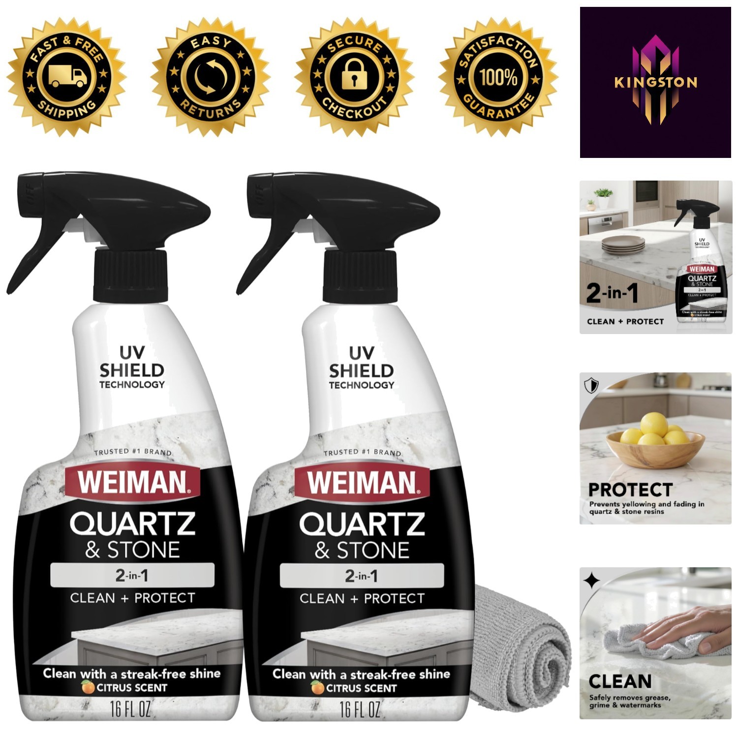 Natural pH Neutral Quartz Cleaner 2-Pack – Effortless Shine & Streak-Free Finish