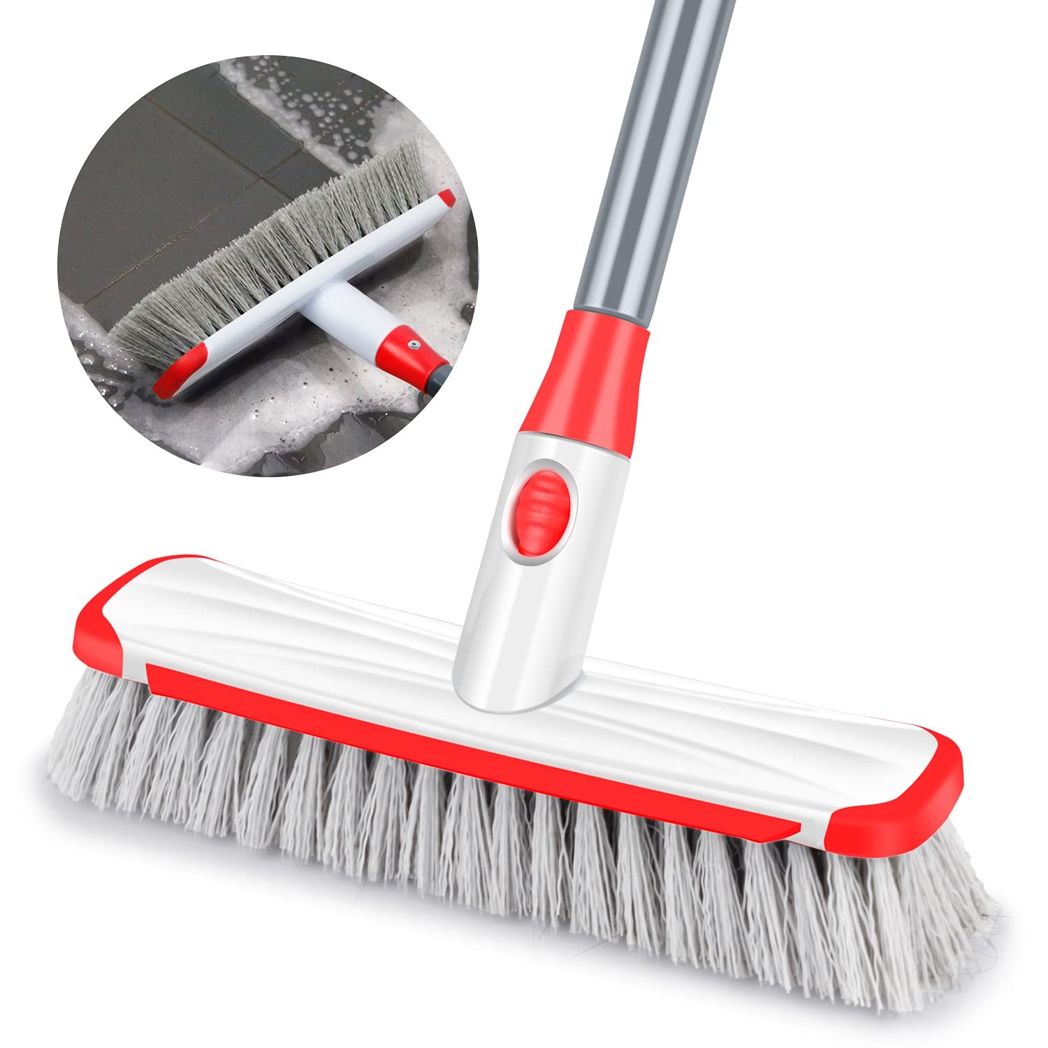 Floor Scrubber with Long Handle, 2 in 1 Scrubbing Brush Stiff Bristle Shower …