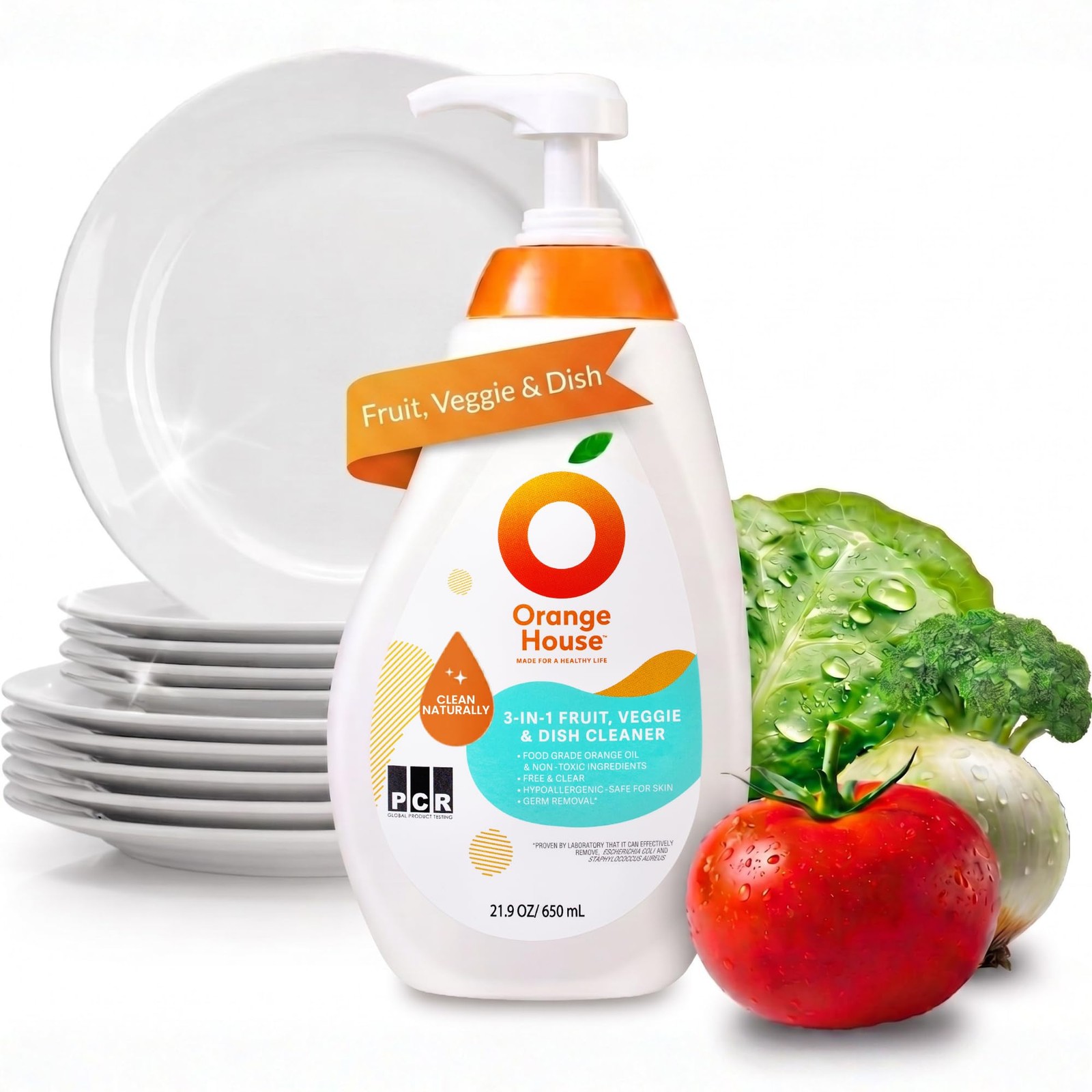 3 in 1 Plant Based Dish Soap, Non Harmful Ingredients Veggie Wash, Orange Oil…