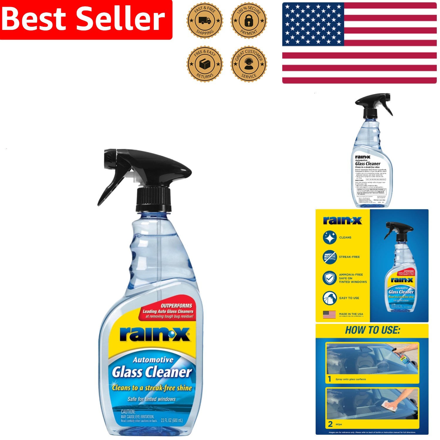 RainX 23 Oz Automotive Glass Cleaner Concentrated Streak-Free Interior Exterior