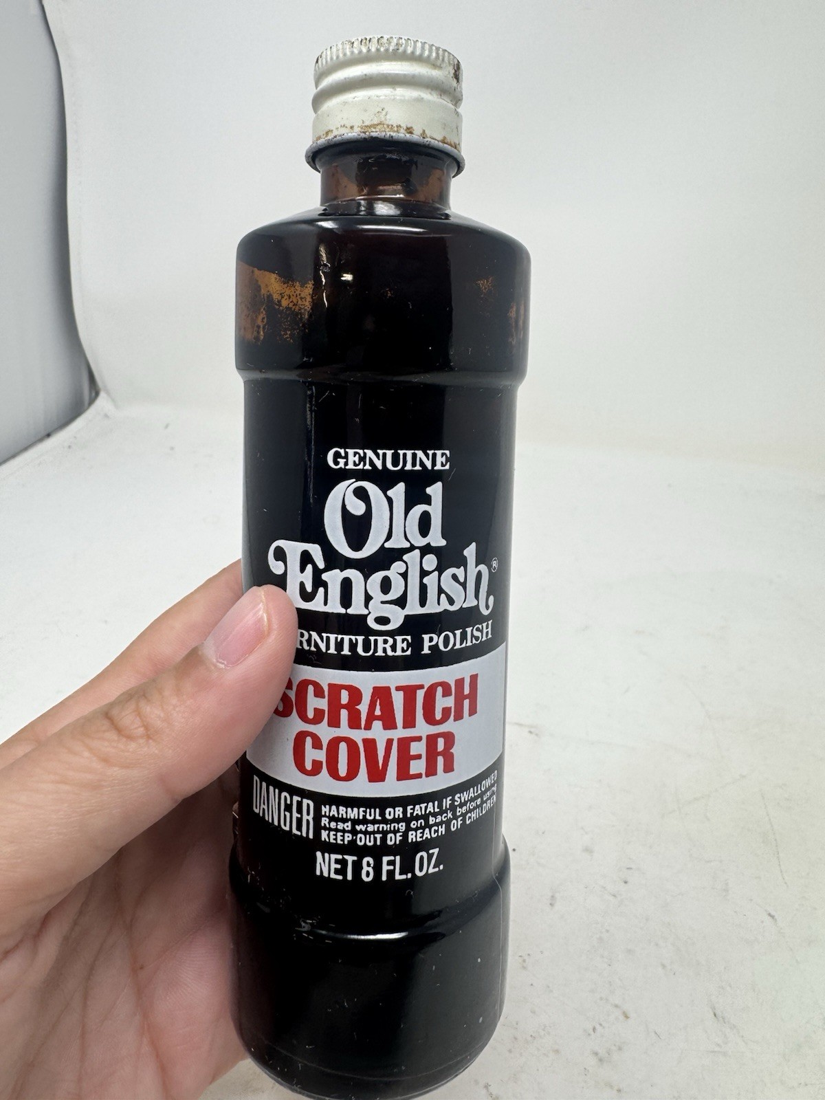 Vintage Old English Scratch Cover Furniture Polish Liquid 8 fl oz 3/4 Full