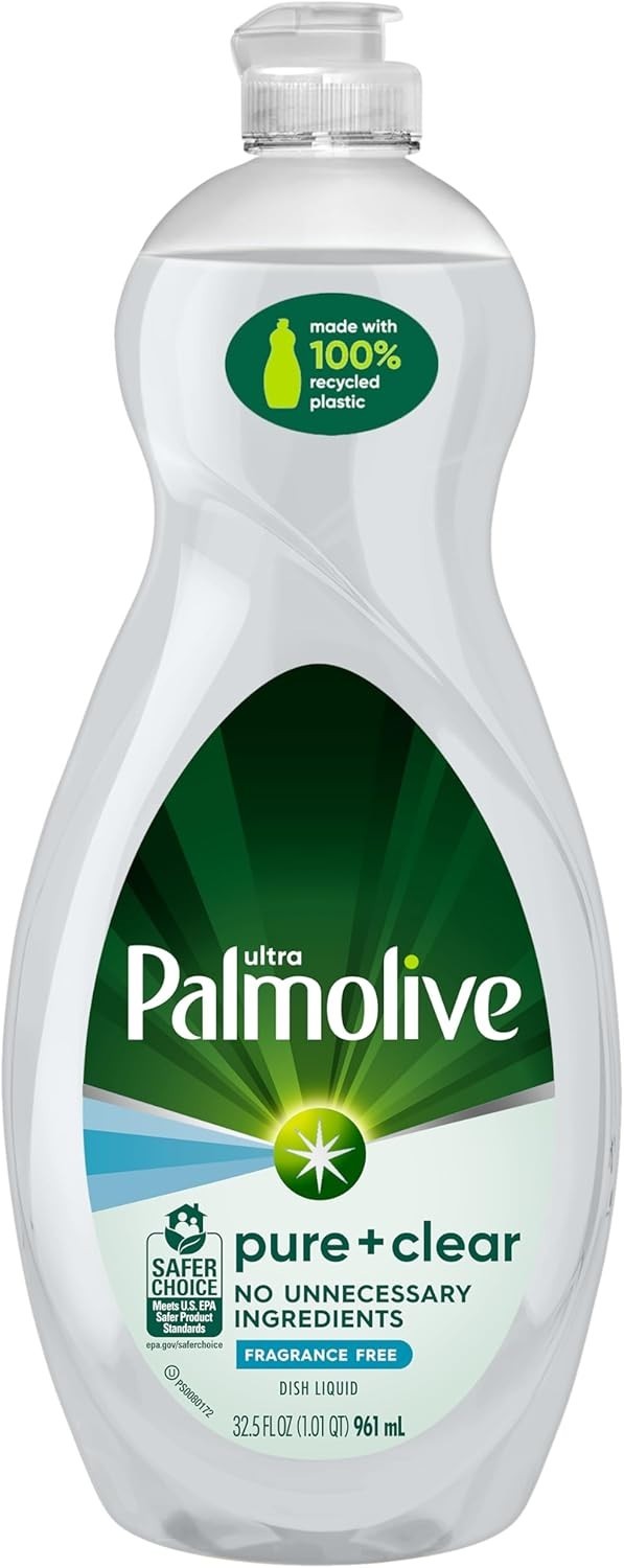 Palmolive Ultra Dishwashing Liquid Dish Soap, Pure + Clear Fragrance Free 32.5oz