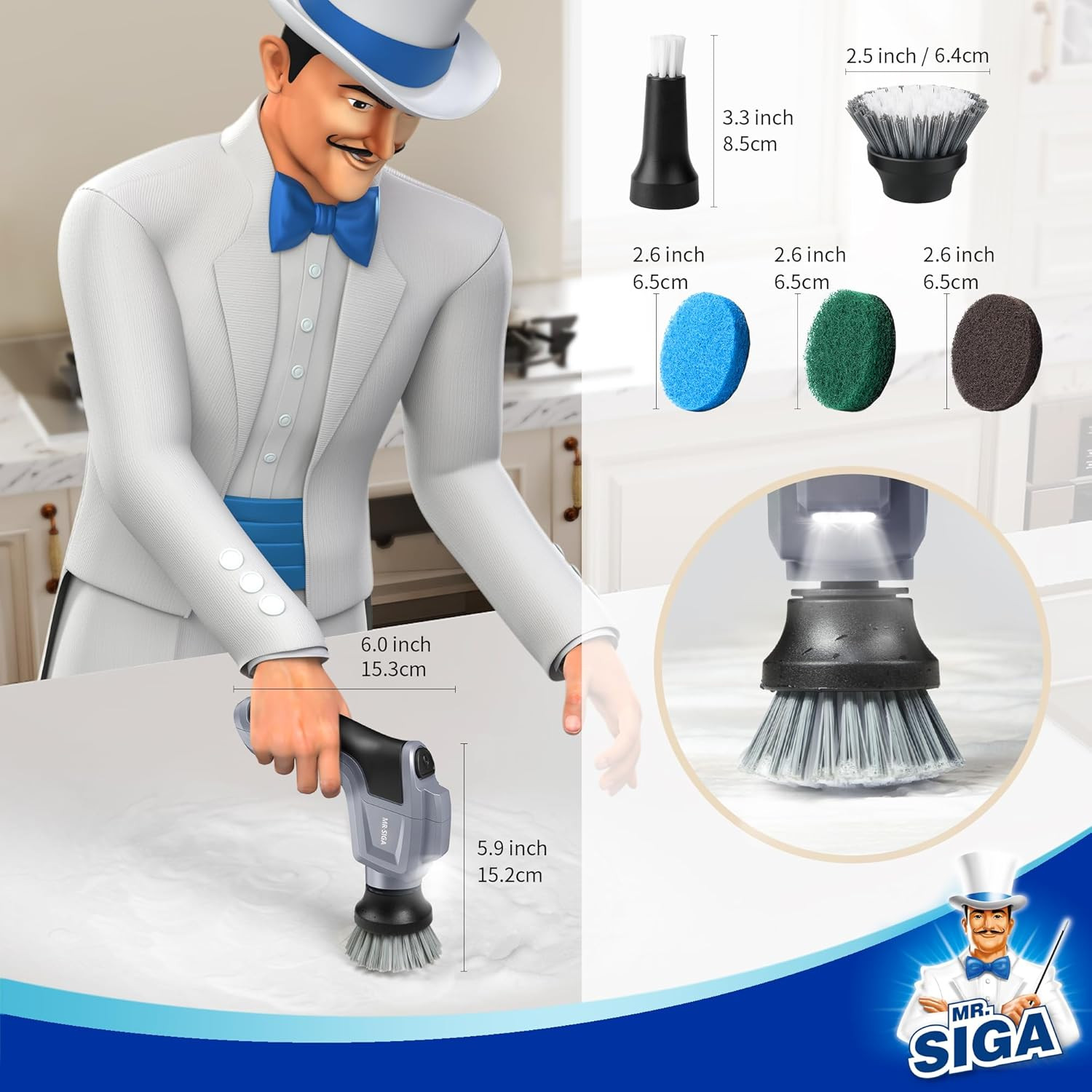 Electric Spin Scrubber for Kitchen and Bathroom Cleaning, Waterproof Rechargeabl