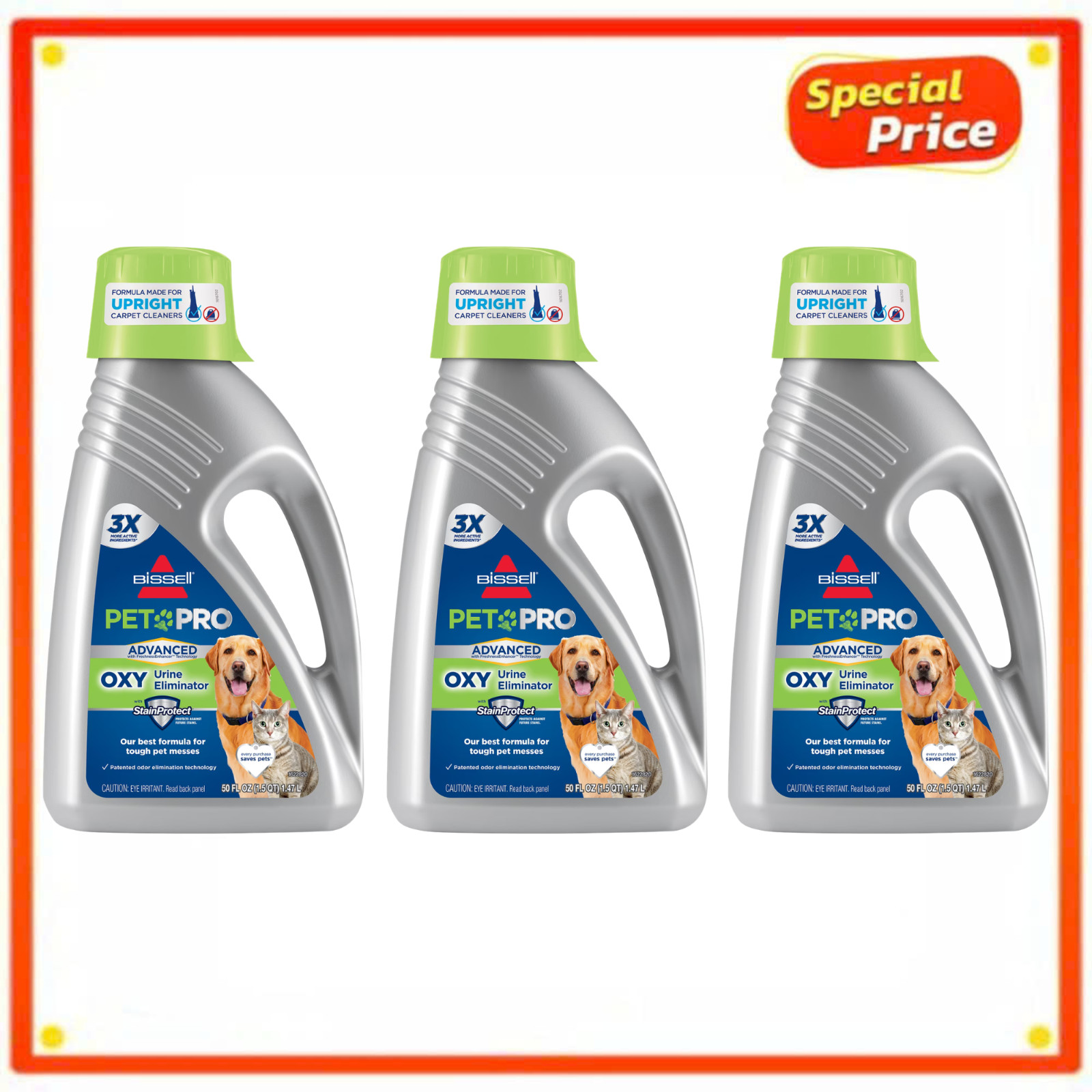 BISSELL Pet Pro Oxy Urine Eliminator 48fl oz Steam Cleaner Solution | 3 Pack New
