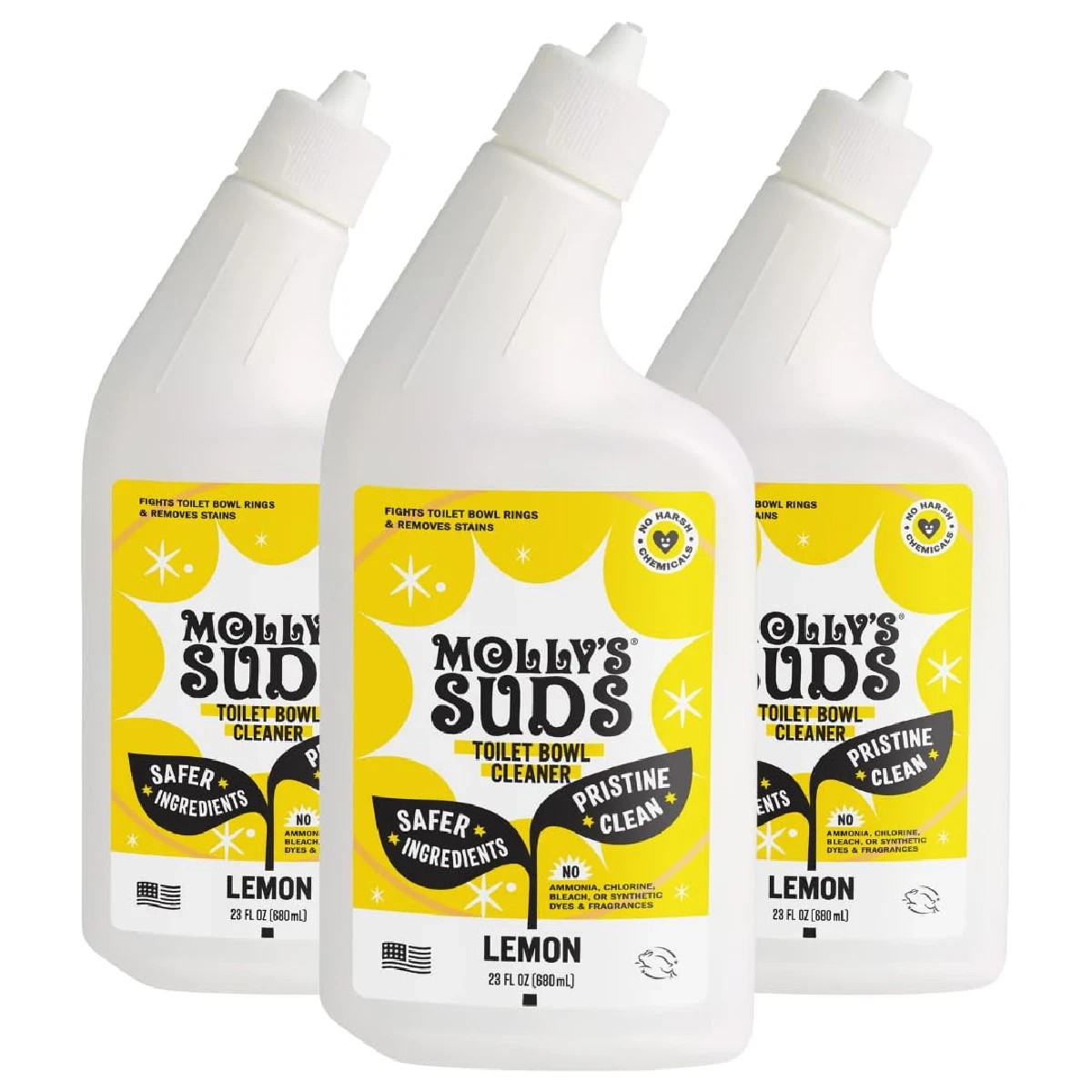 THREE Molly’s Suds Toilet Bowl Cleaner, Bleach-Free 23 fl oz Each Lemon Scent