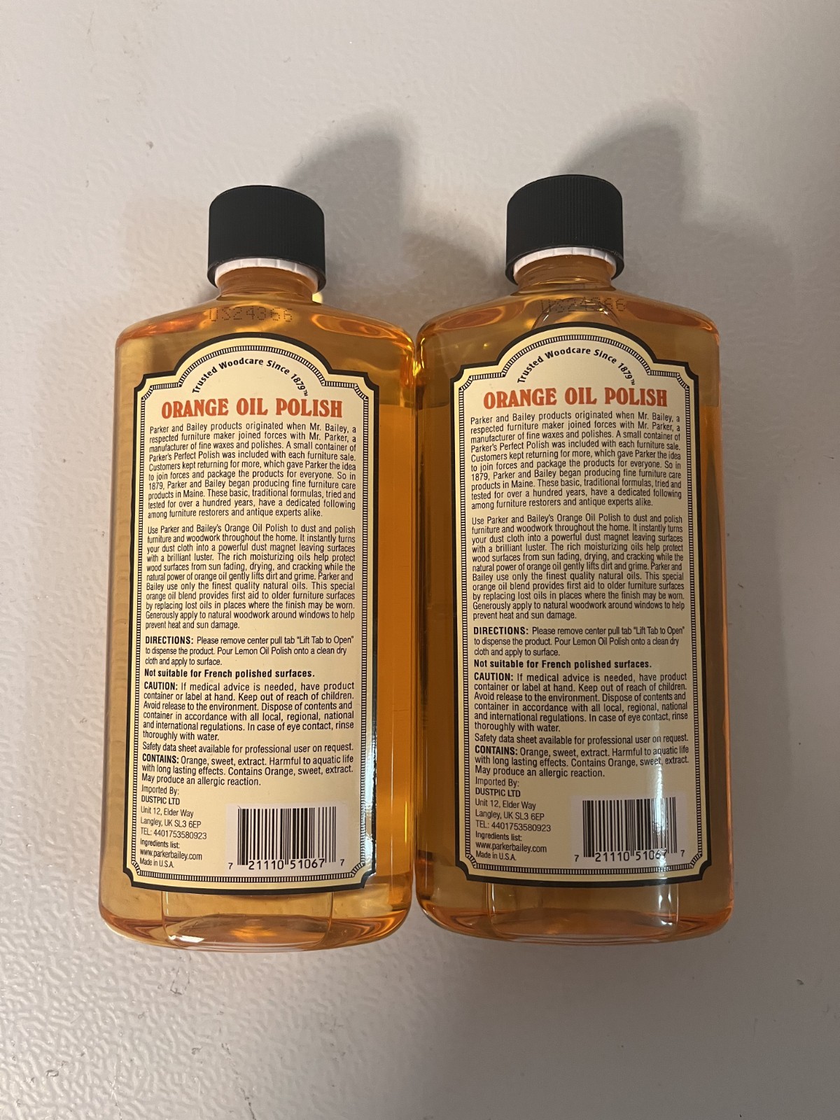 (2-Pack) PARKER & BAILEY ORANGE OIL POLISH Furnitures Woods CONDITIONER CLEANER