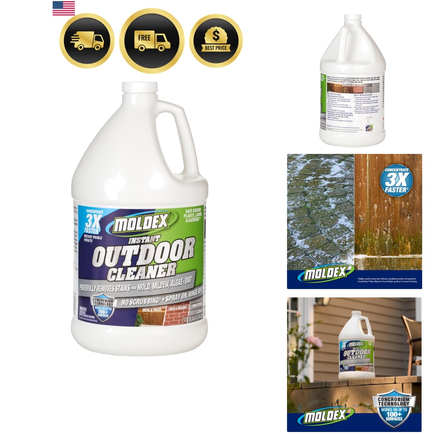 Instant Outdoor Cleaner Concentrate with Bleach, 1 Gallon – Fast Acting Solut…