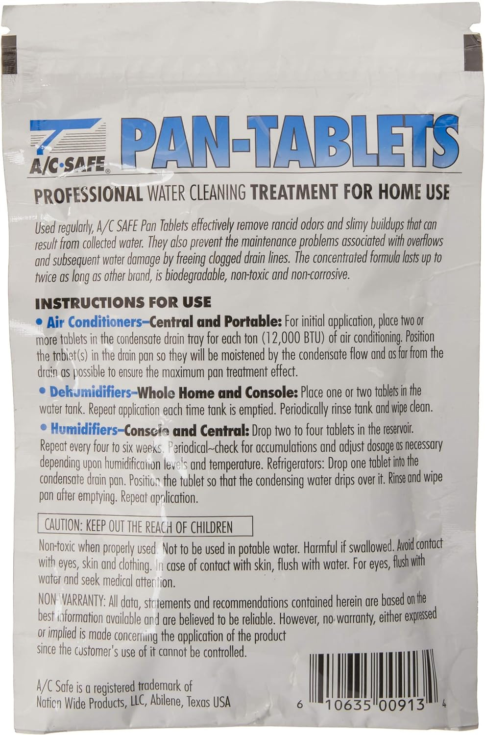 AC-Safe Tablets Cleans Scum Drain Pans and Humidifiers 30 Count (1 Pack) Blue