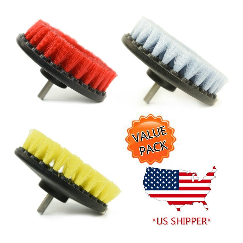 3 Pcs Carpet Mat 5″ Round Brush w/Power Drill Attachment (Soft, Medium, Heavy)