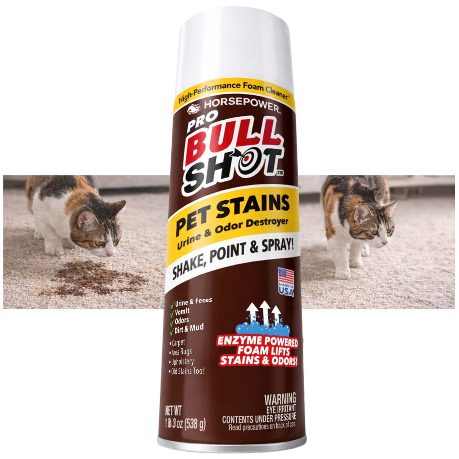Bull Shot Pet Stains Remover, Foaming Carpet Spot Cleaner for Pet Accidents